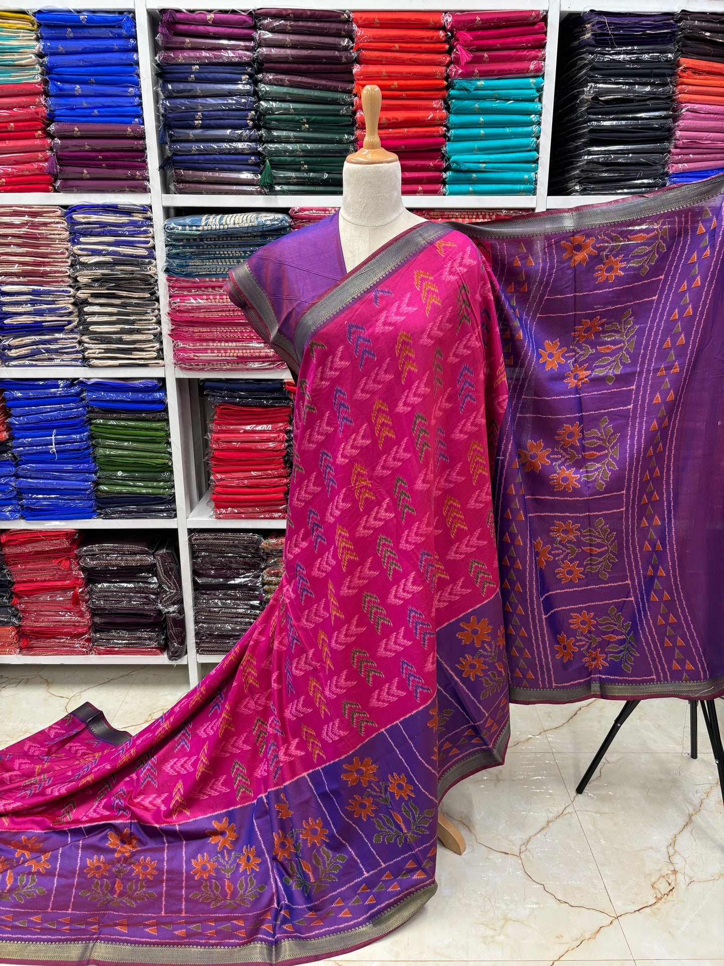 Semi Patola Saree (Arrow and Floral Design)