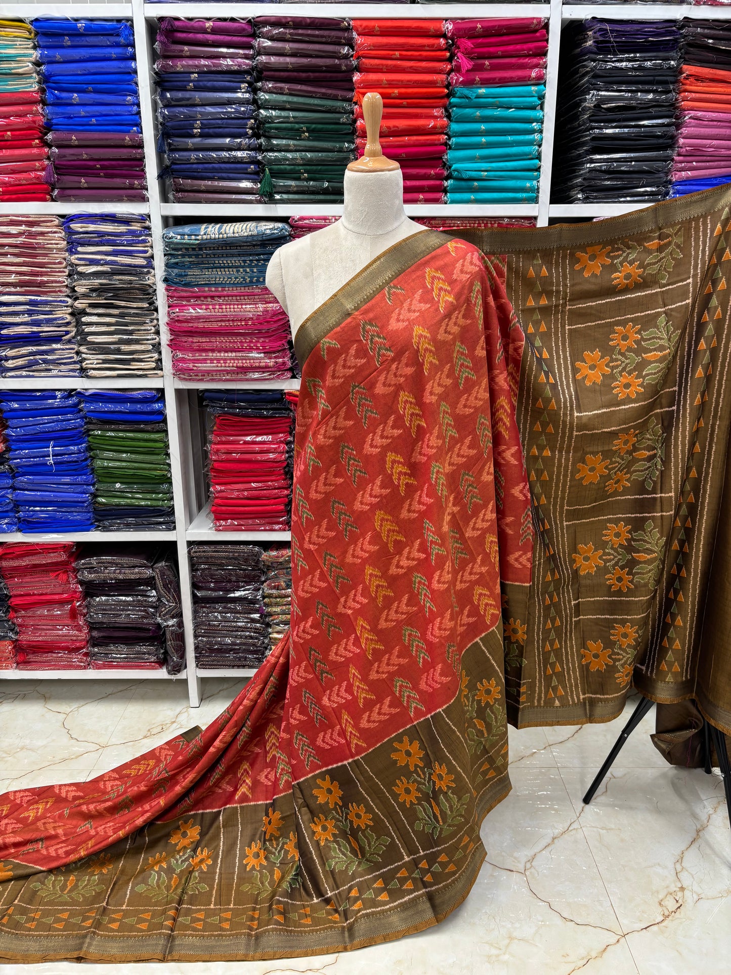 Semi Patola Saree (Arrow and Floral Design)