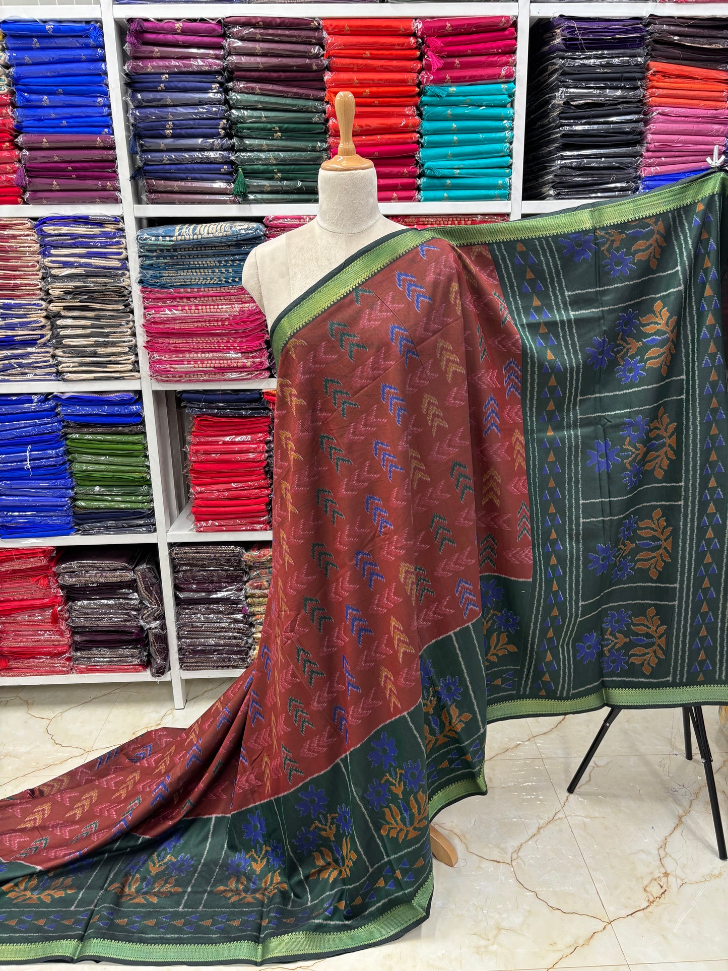 Semi Patola Saree (Arrow and Floral Design)