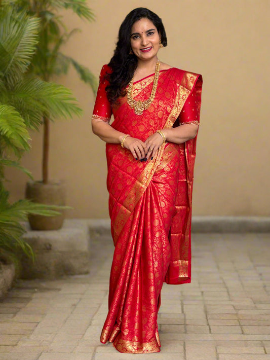 Semi Mysore Brocade (Premium, Lotus Peacock Brocade Weaving)