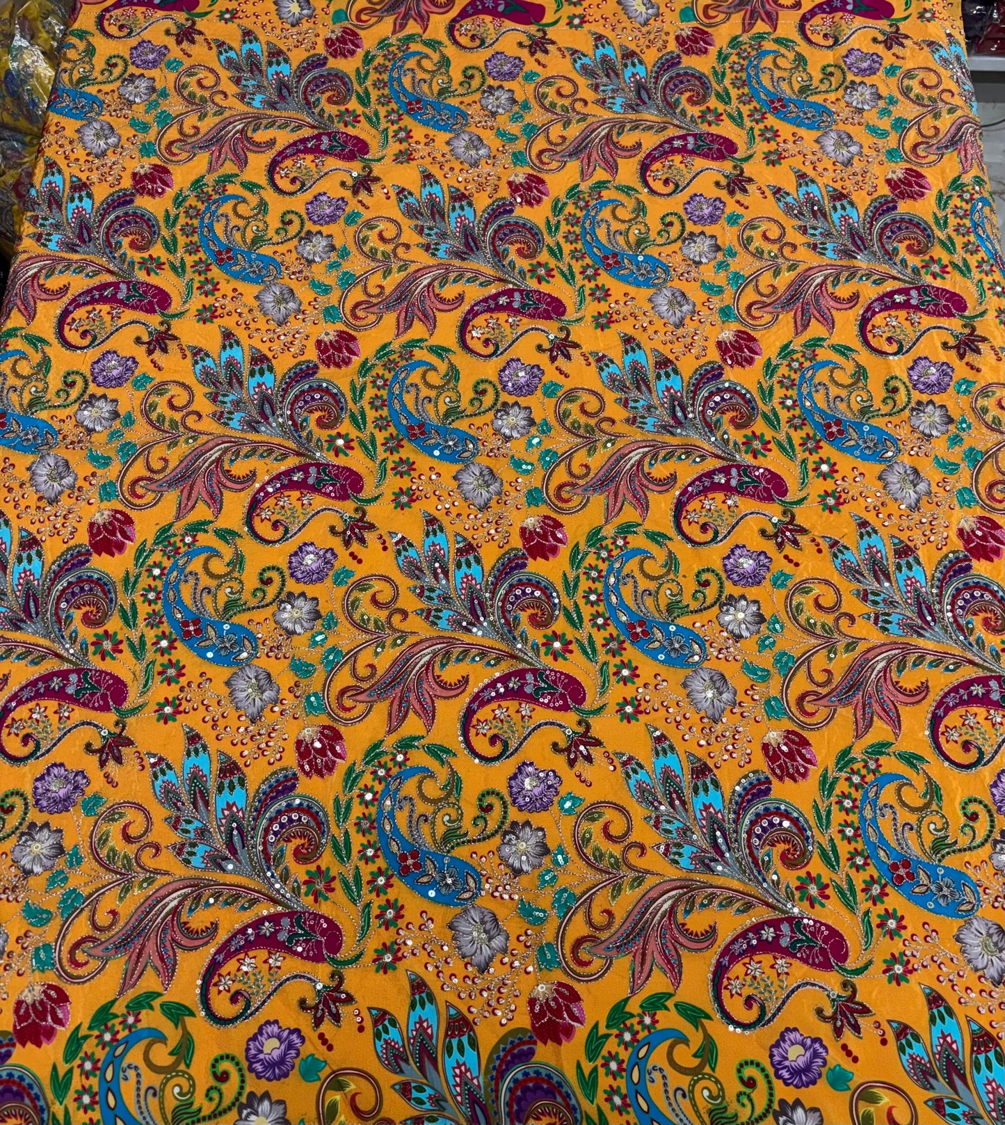 Kalamkari Blouse Fabric (HSSB11, Multicolour Floral Print with Heavy Positioning Work)