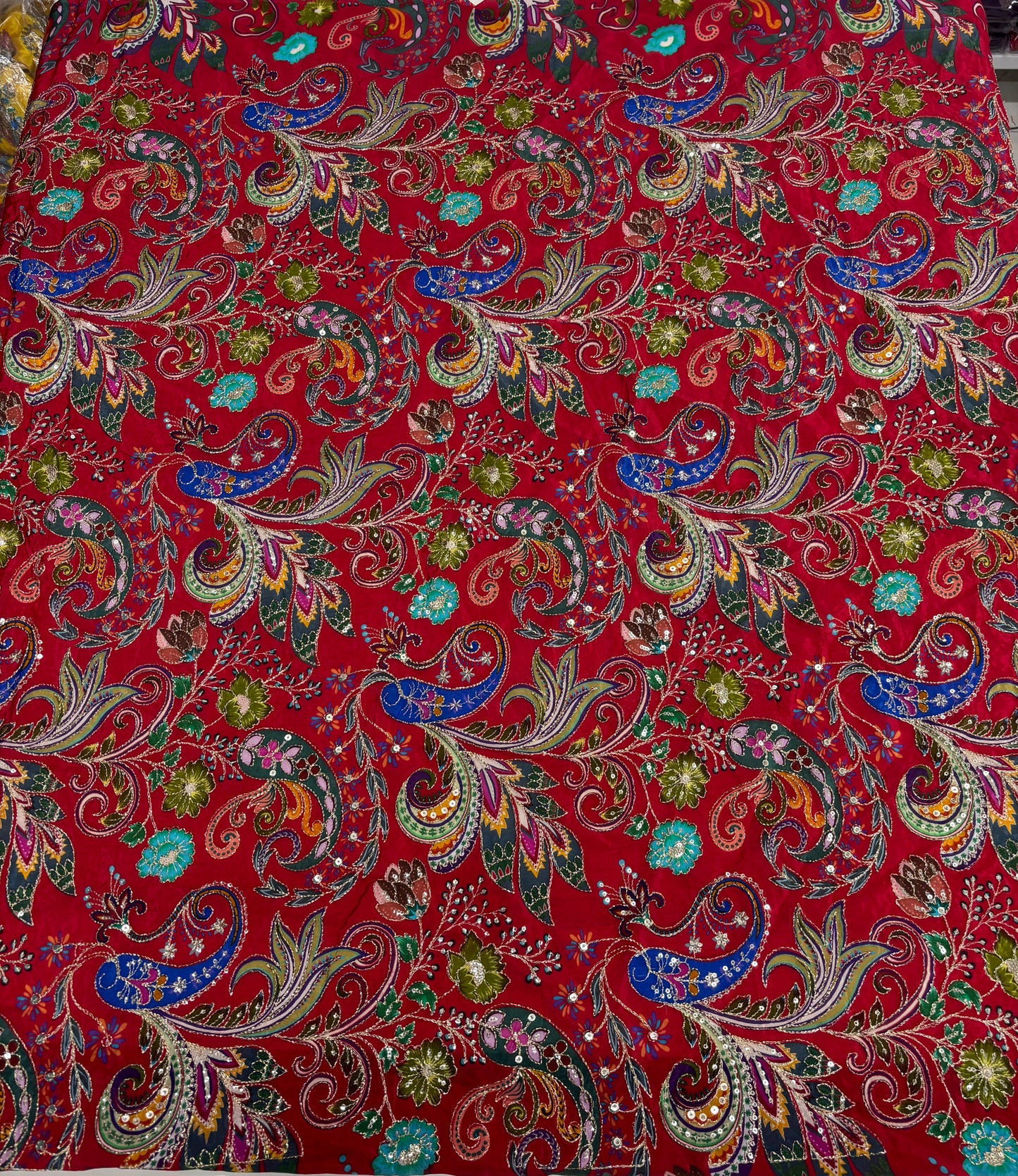 Kalamkari Blouse Fabric (HSSB11, Multicolour Floral Print with Heavy Positioning Work)