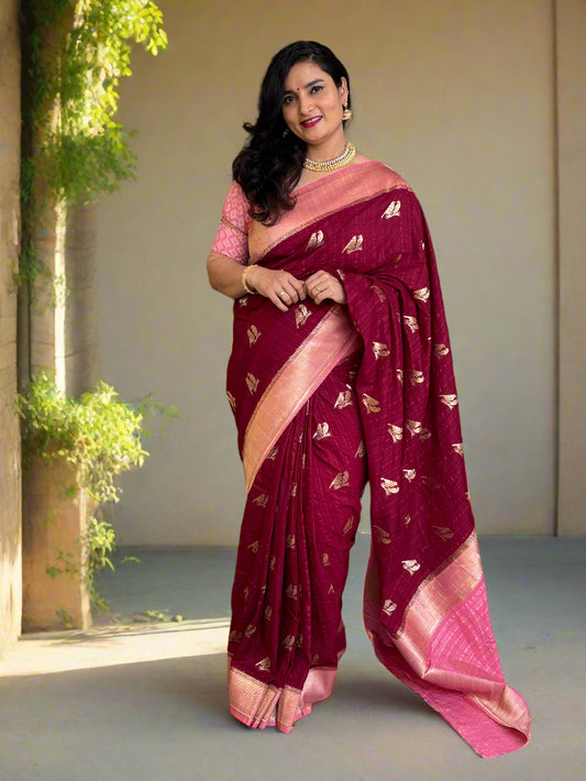 Embossed Crepe Georgette (Double Birds Motifs)