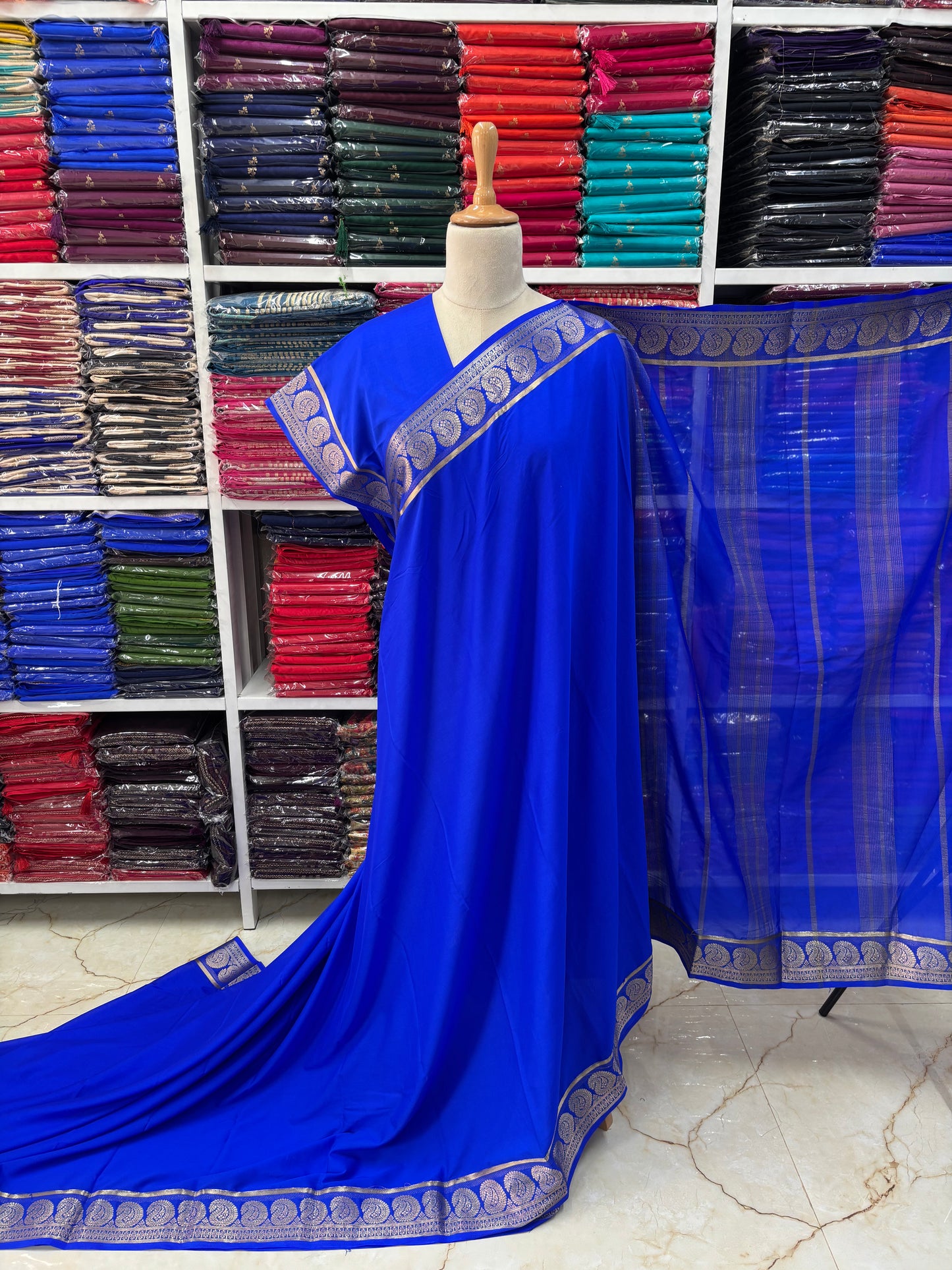 Semi Mysore Crepe (Self, Rich Mango Border)