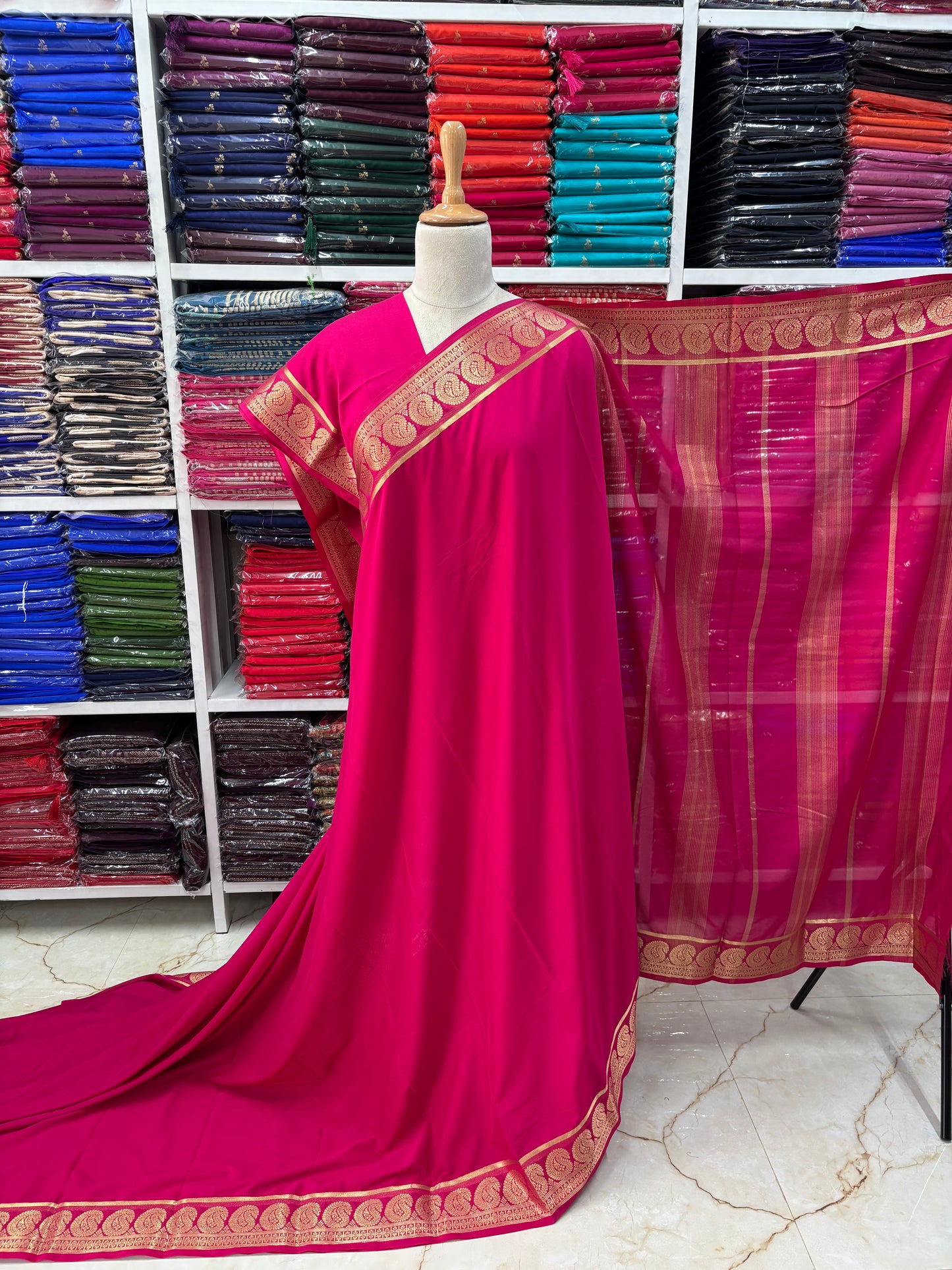 Semi Mysore Crepe (Self, Rich Mango Border)