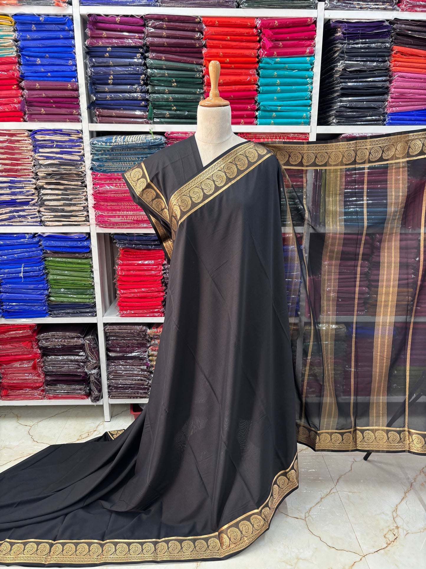 Semi Mysore Crepe (Self, Rich Mango Border)