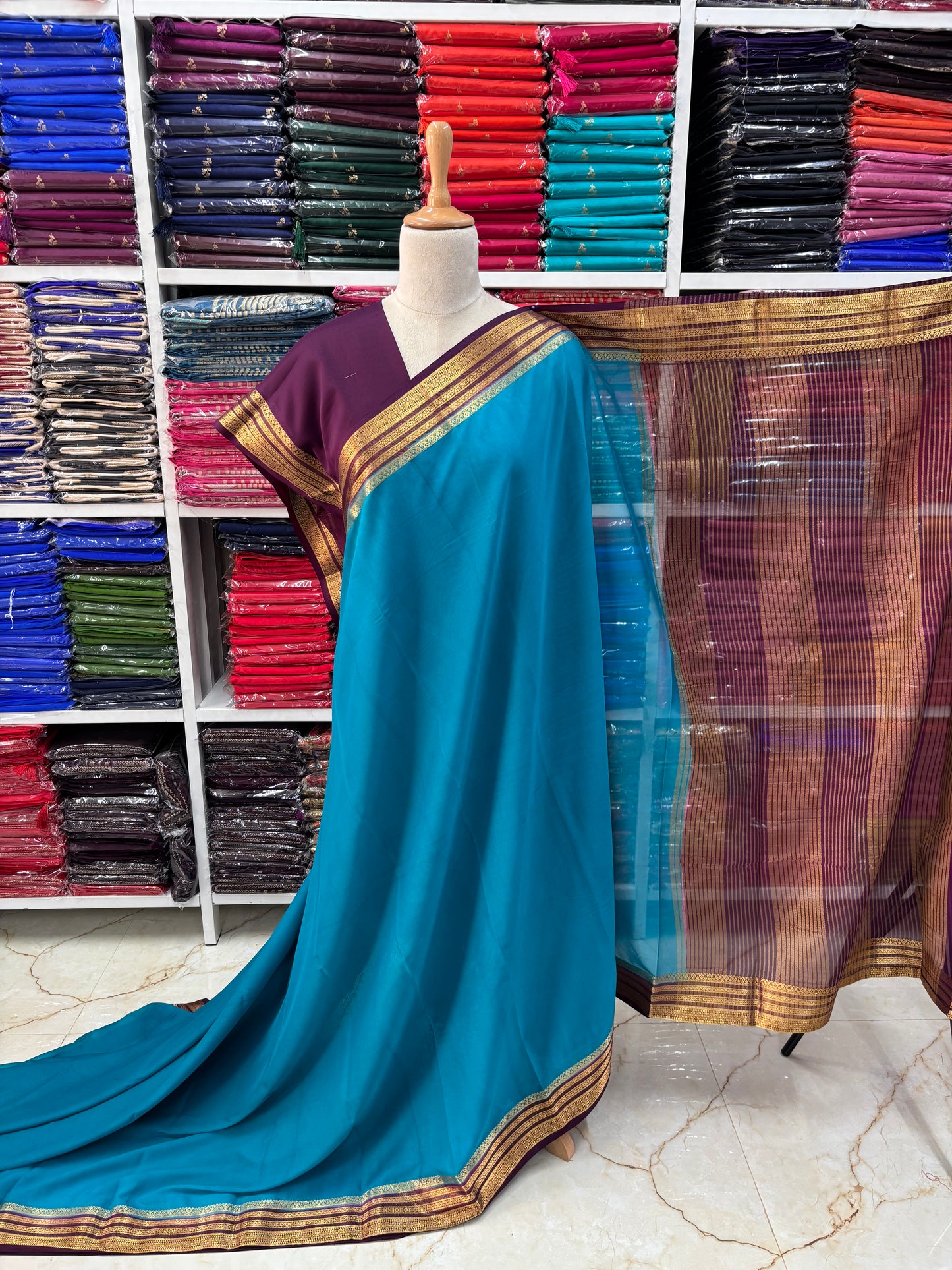 Semi Mysore Crepe (Golden Sequence Border)