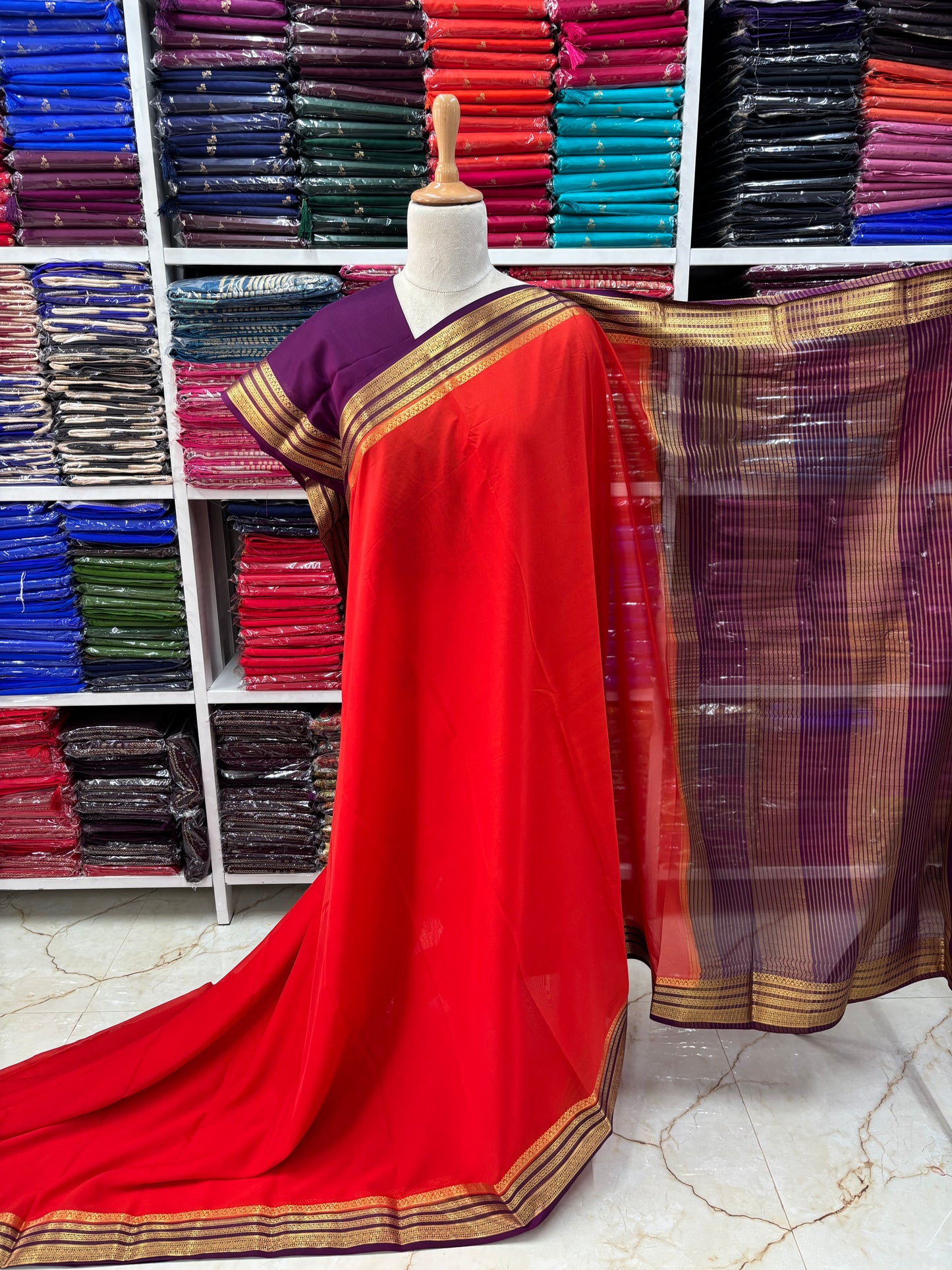 Semi Mysore Crepe (Golden Sequence Border)