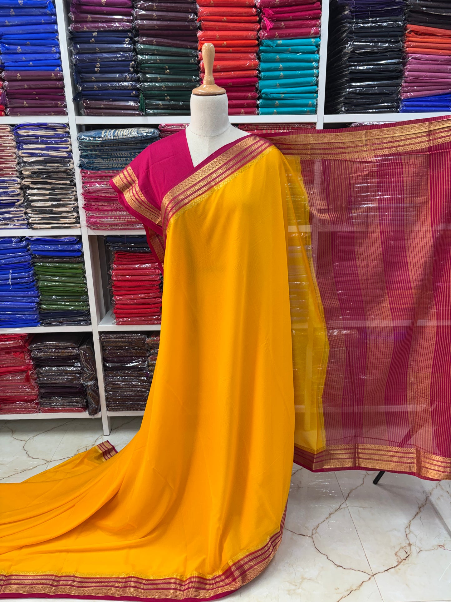 Semi Mysore Crepe (Golden Sequence Border)