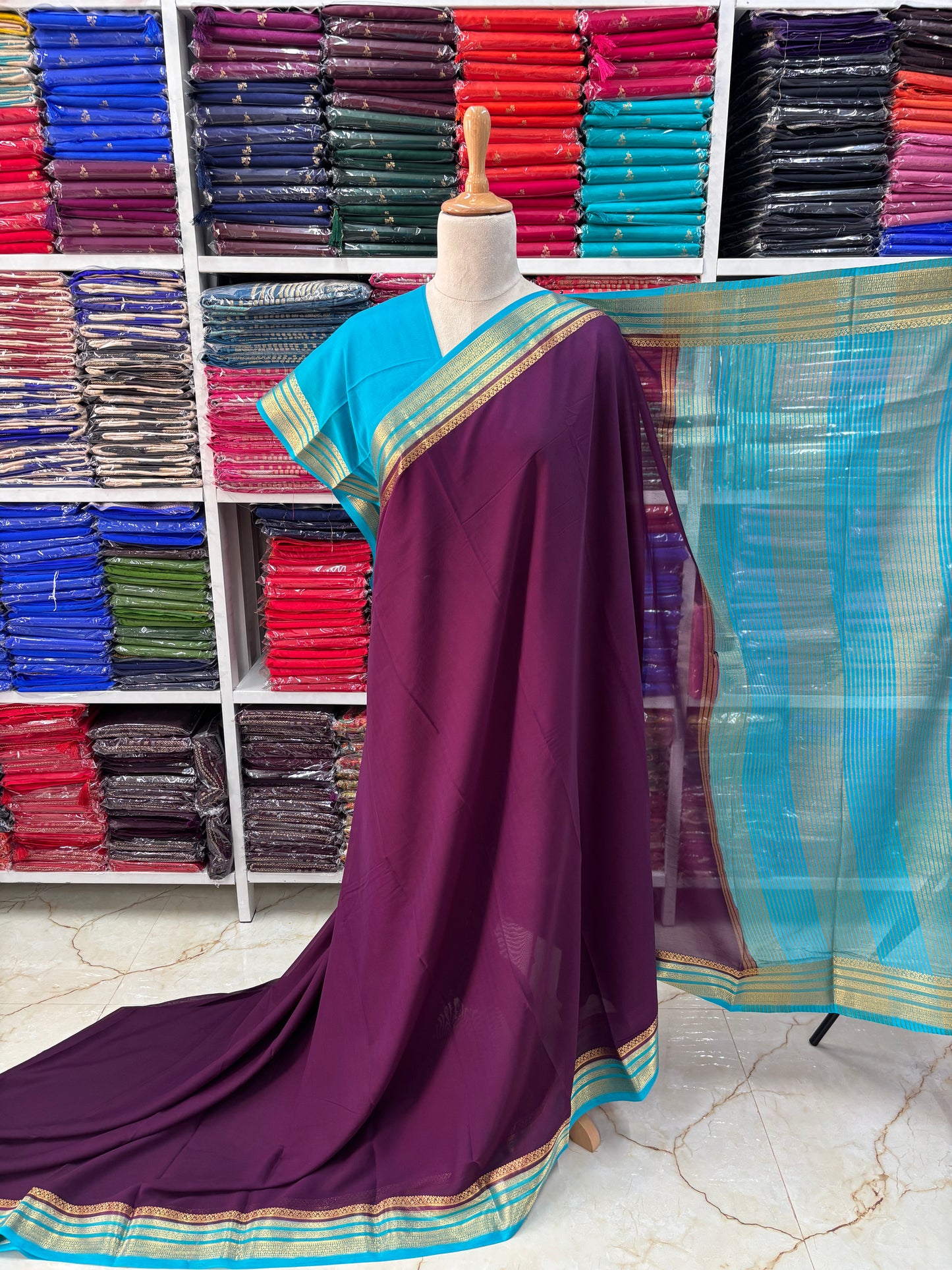 Semi Mysore Crepe (Golden Sequence Border)