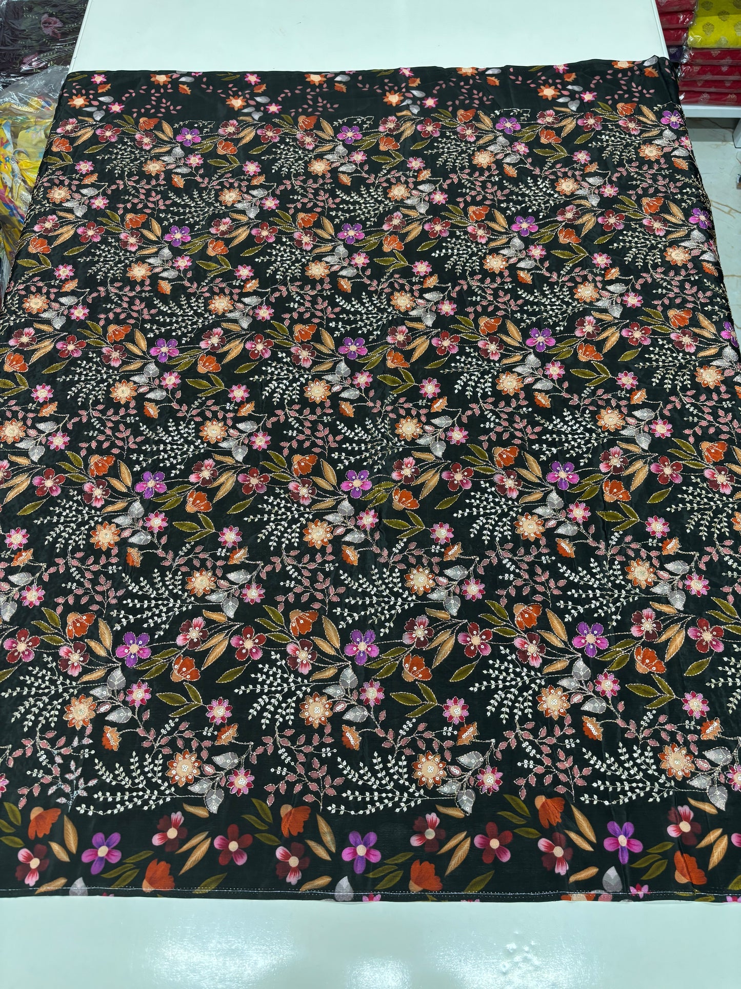 Kalamkari Blouse Fabric (HSSB14, Rich Floral Print with Positioning Work)