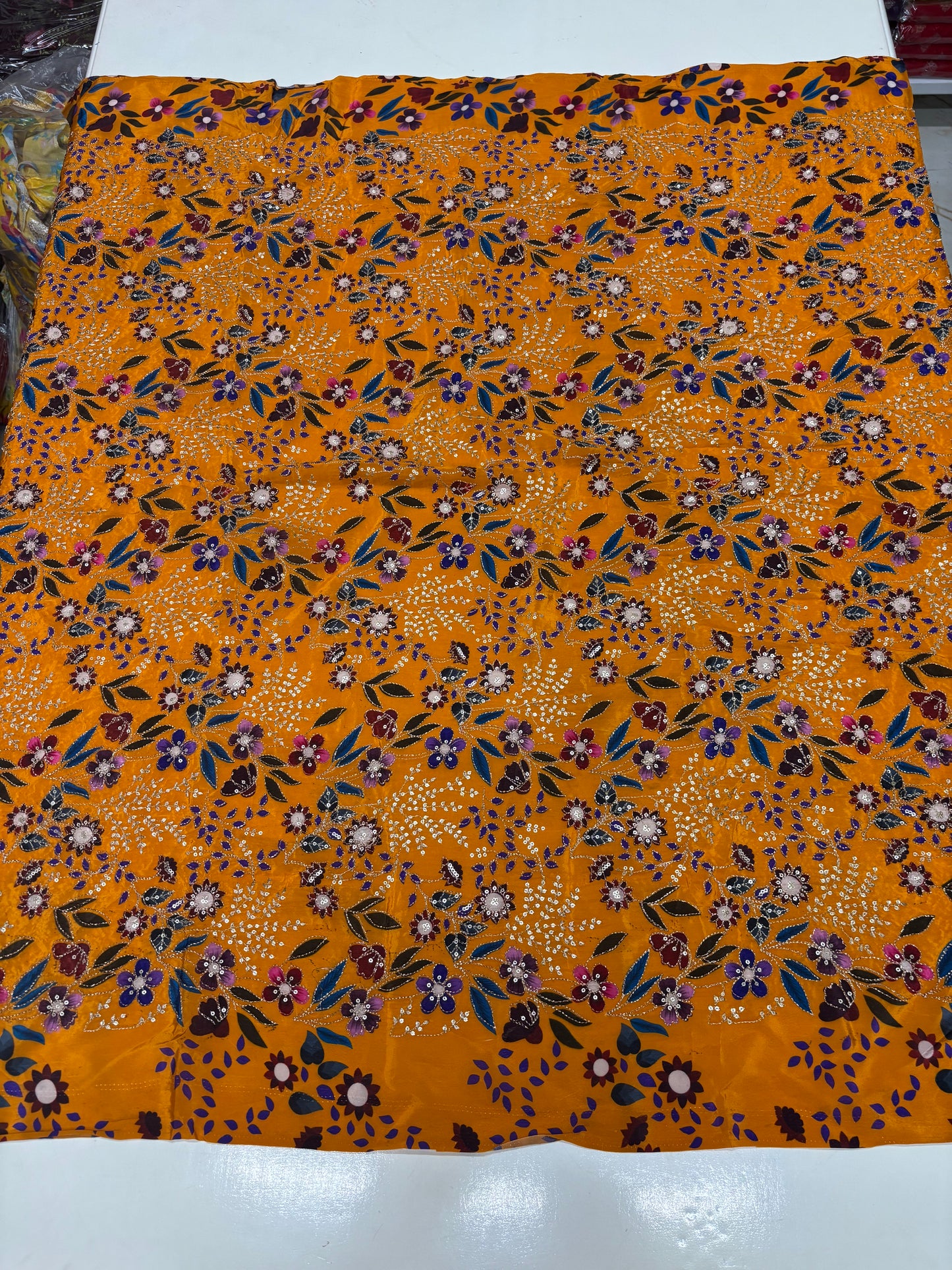 Kalamkari Blouse Fabric (HSSB14, Rich Floral Print with Positioning Work)