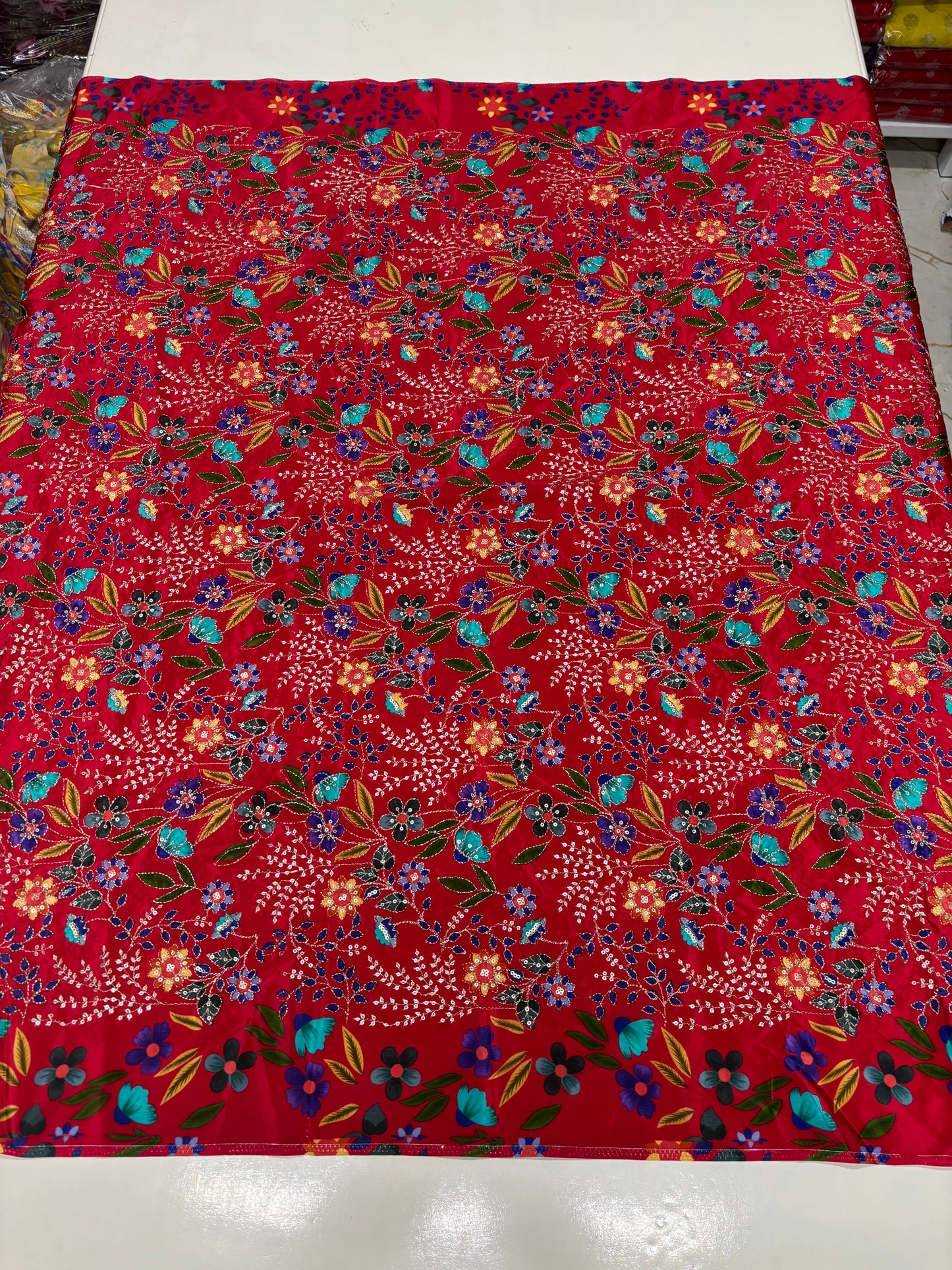 Kalamkari Blouse Fabric (HSSB14, Rich Floral Print with Positioning Work)