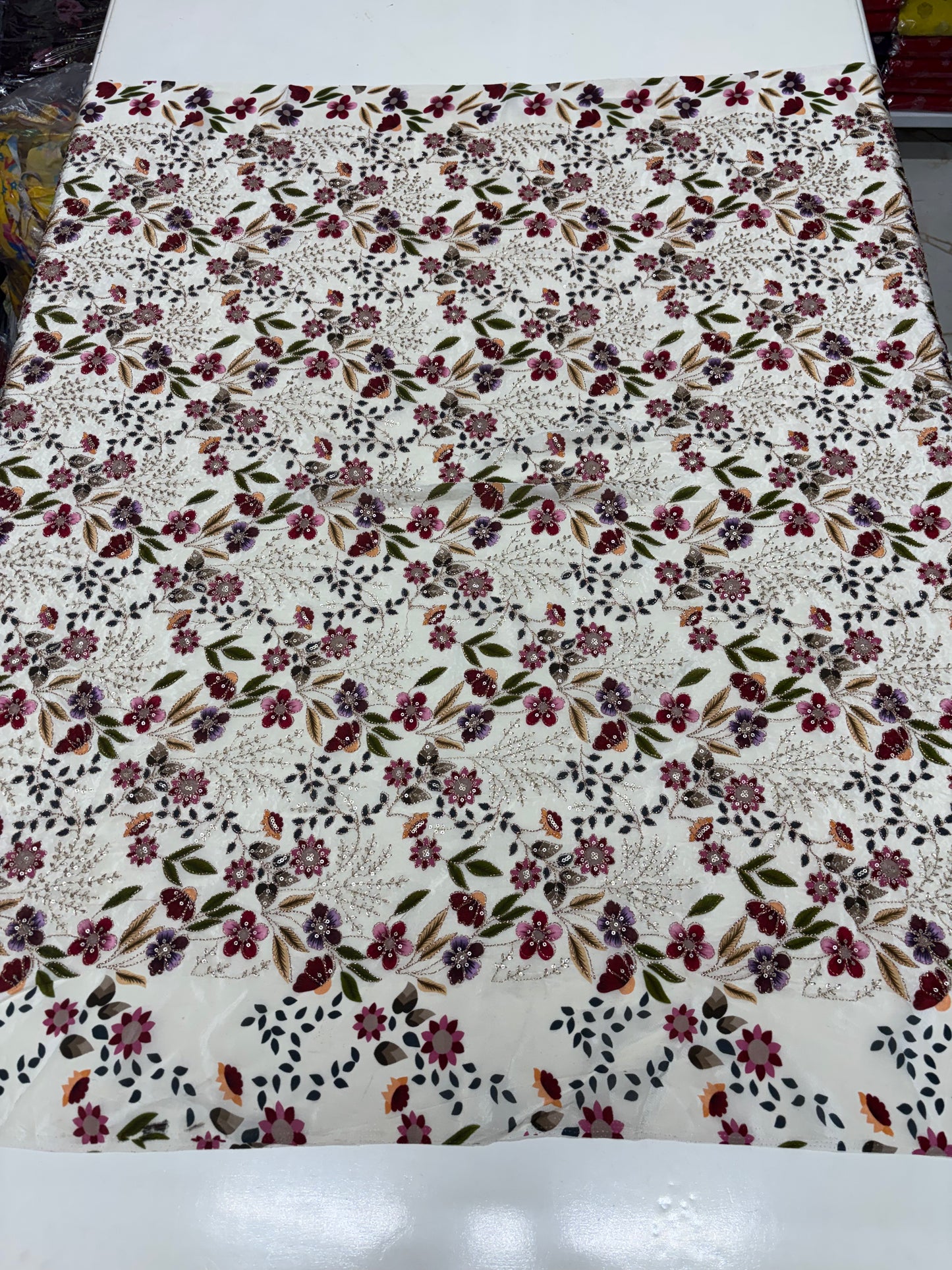 Kalamkari Blouse Fabric (HSSB14, Rich Floral Print with Positioning Work)