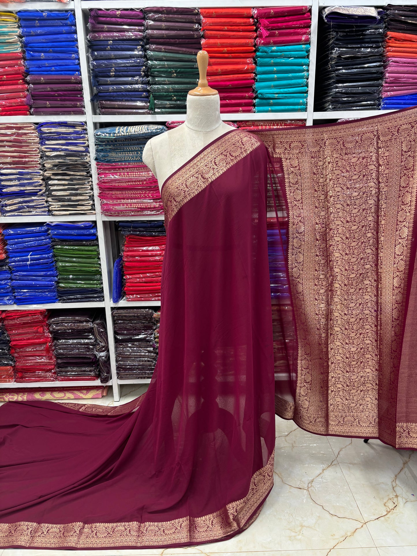 Georgette Chiffon (Lotus Border and Brocade Blouse)