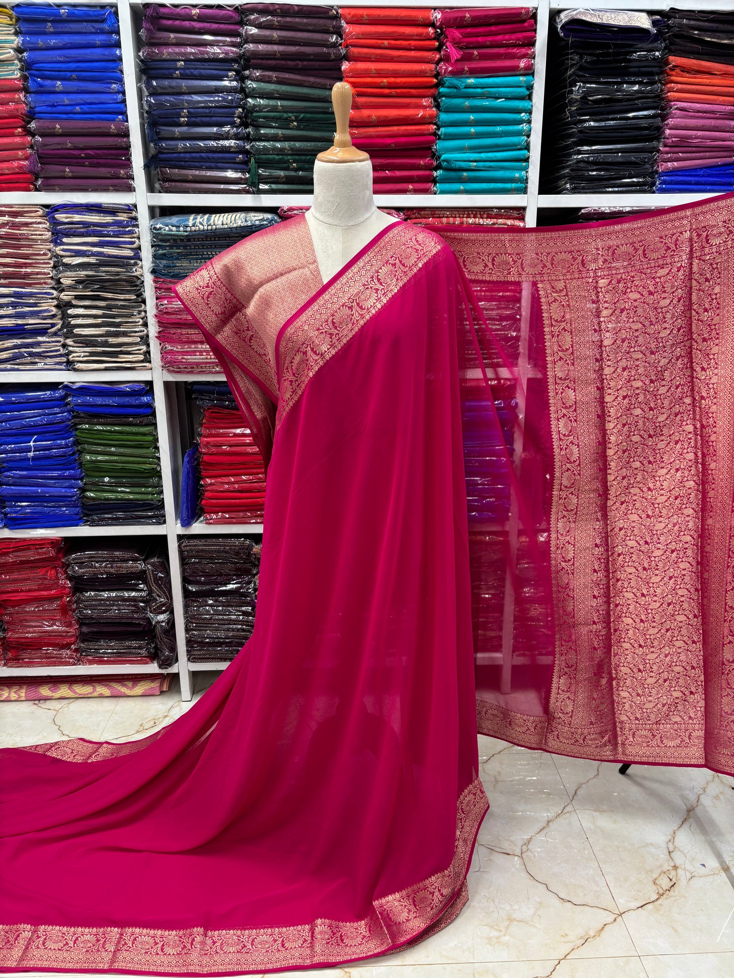 Georgette Chiffon (Lotus Border and Brocade Blouse)