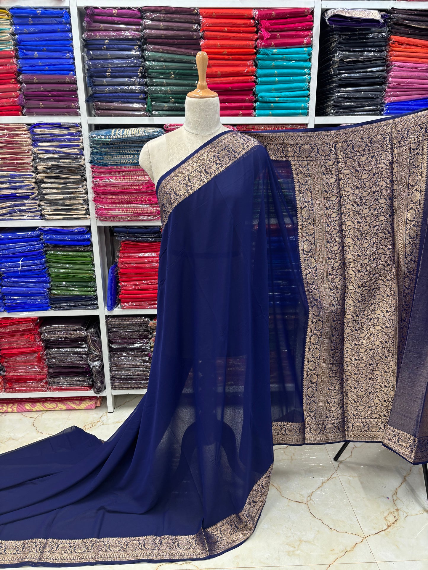 Georgette Chiffon (Lotus Border and Brocade Blouse)