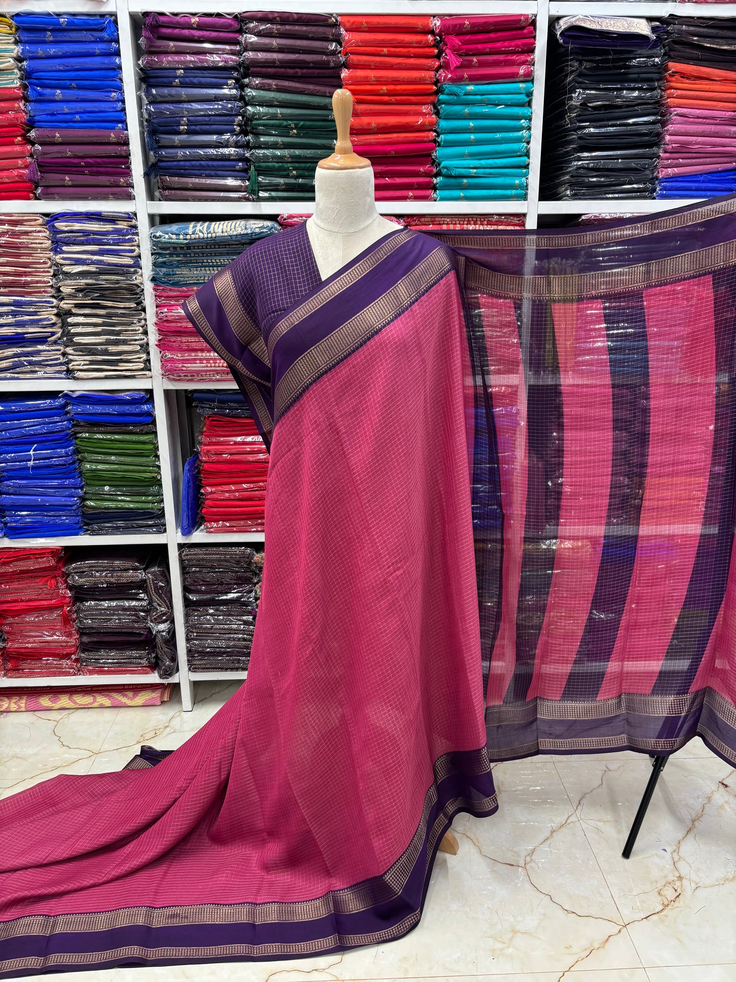 Georgette Chiffon (Checks, Bentex Border)