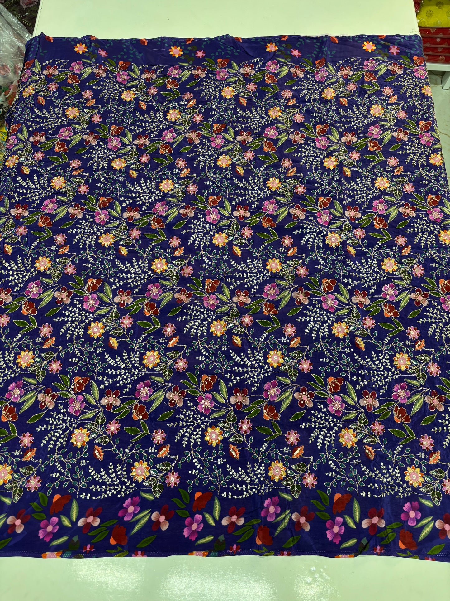 Kalamkari Blouse Fabric (HSSB14, Rich Floral Print with Positioning Work)