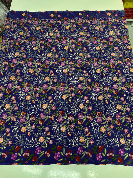 Kalamkari Blouse Fabric (HSSB14, Rich Floral Print with Positioning Work)