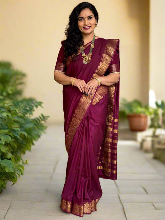 Semi Mysore Crepe (Self, Premium, Medium Size Border)