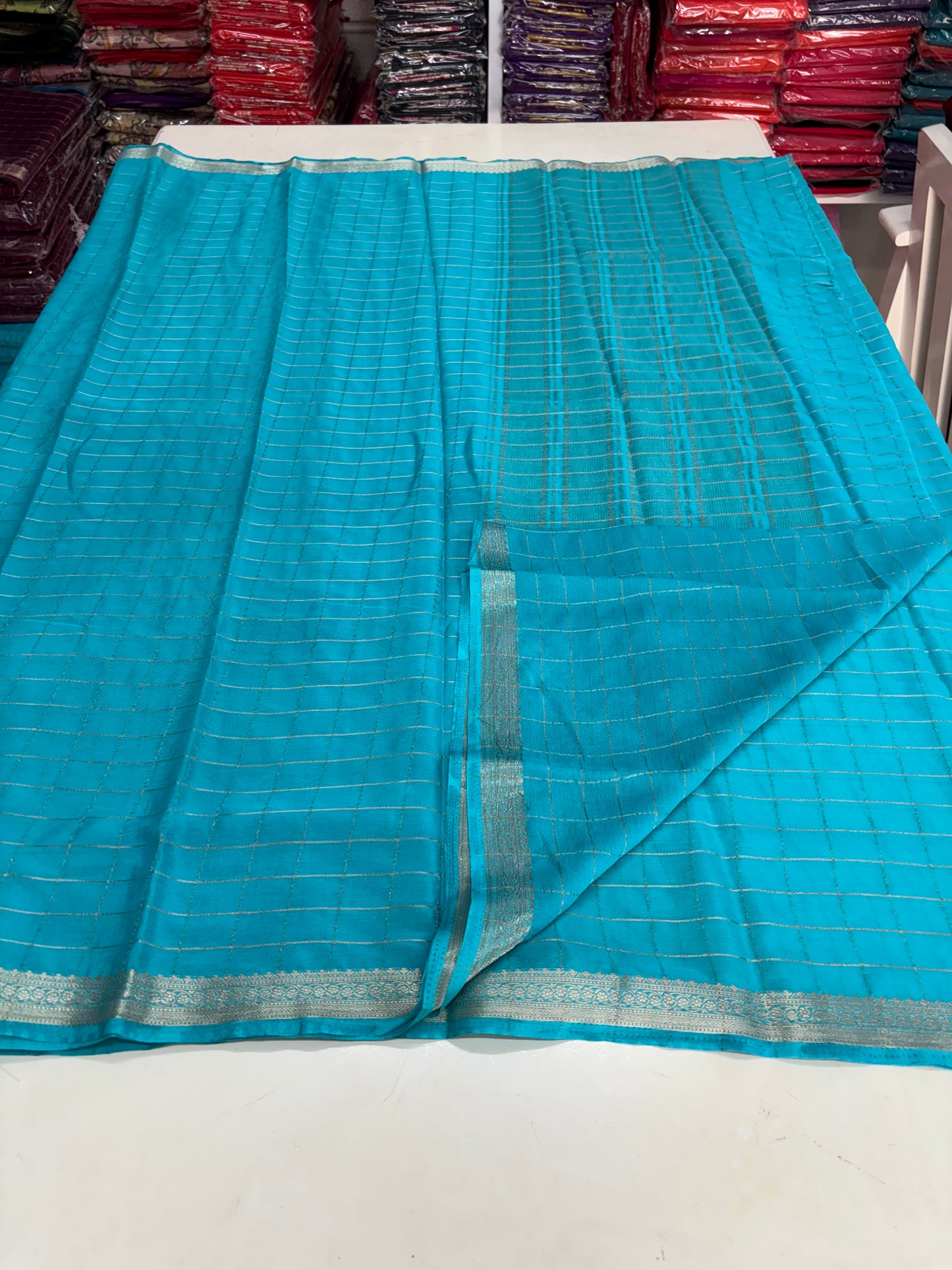 Chinnon Checks (Self, Small Floral Border)