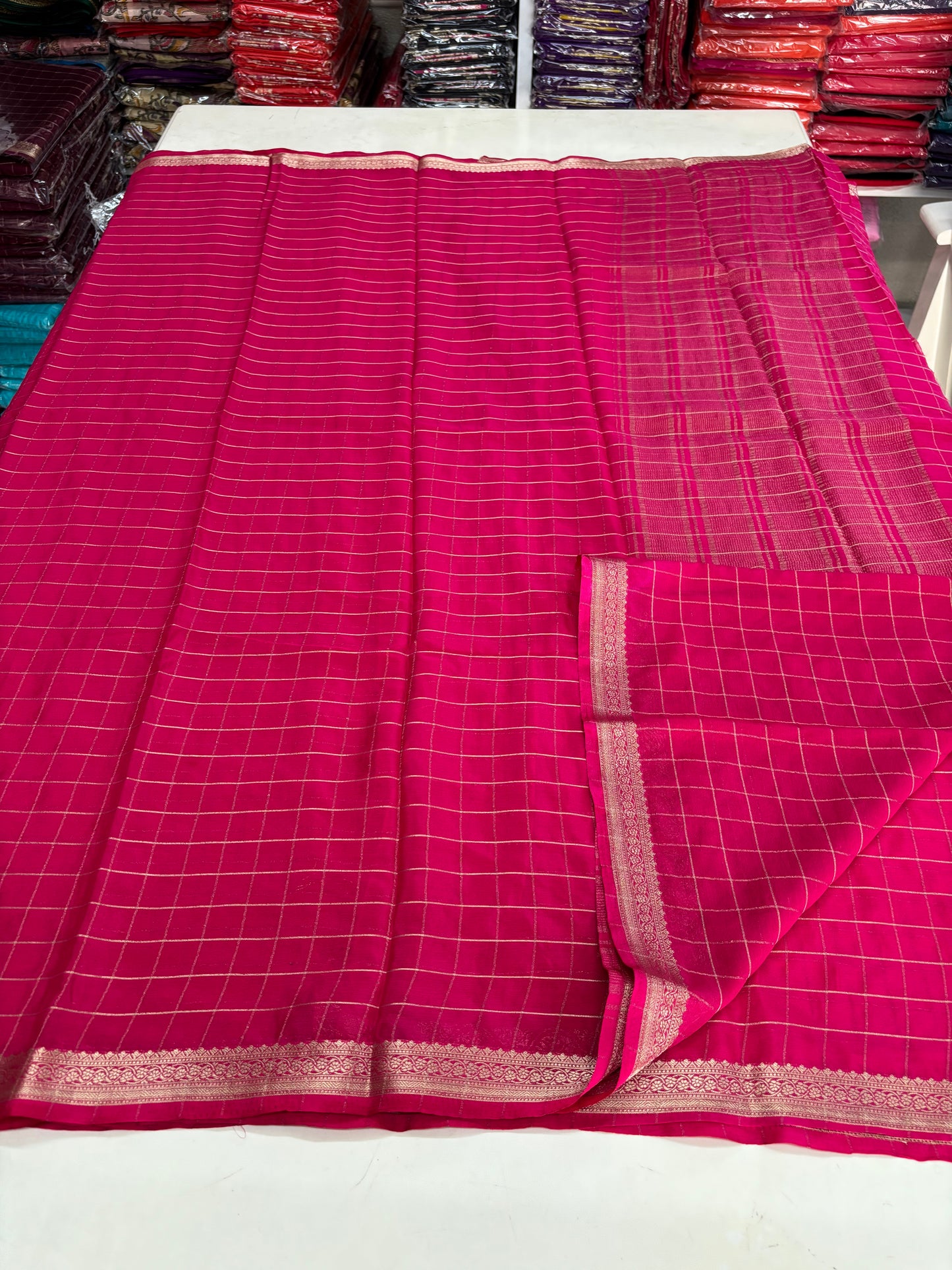 Chinnon Checks (Self, Small Floral Border)