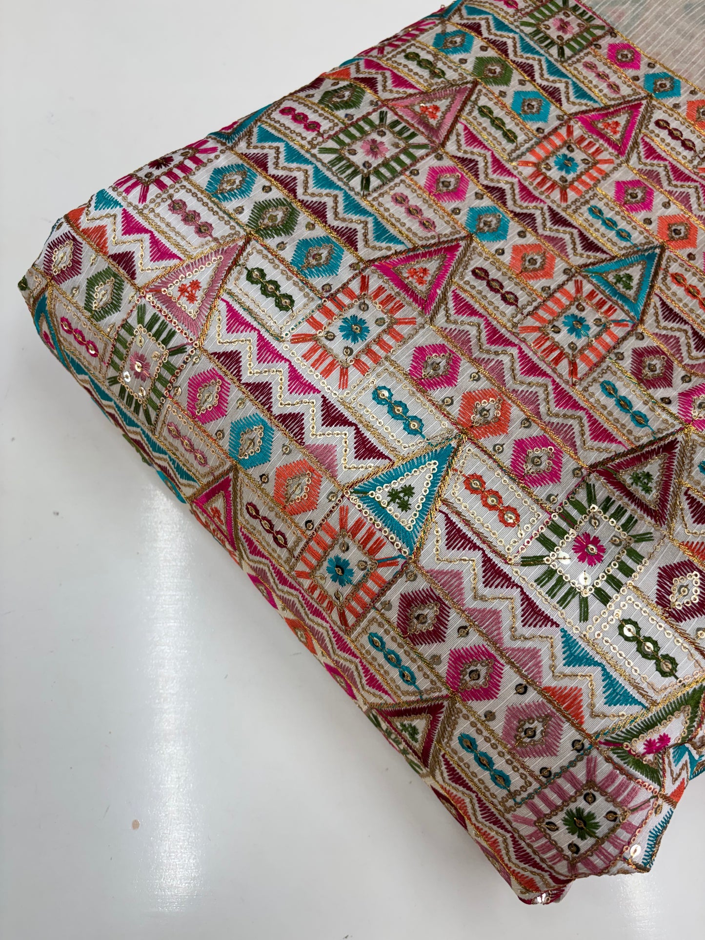 Raw Silk Blouse Fabric (HSSB7, Heavy Embroidery Work)