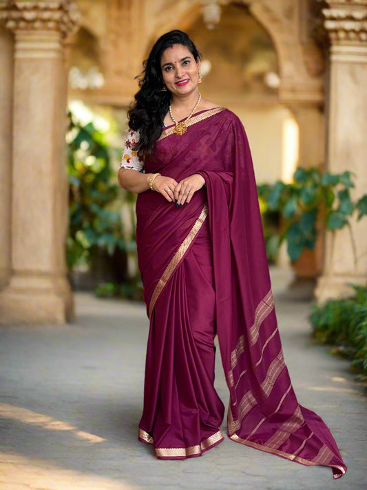 Semi Mysore Crepe (Self, Fish Scale Pattern Small Size Border)