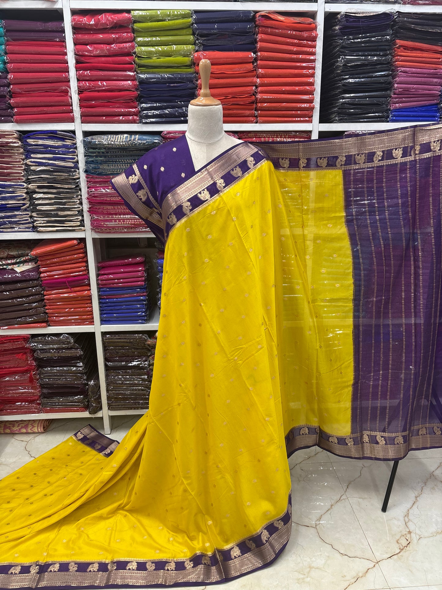 Semi Mysore Crepe (Elephant and Mayuri Border)