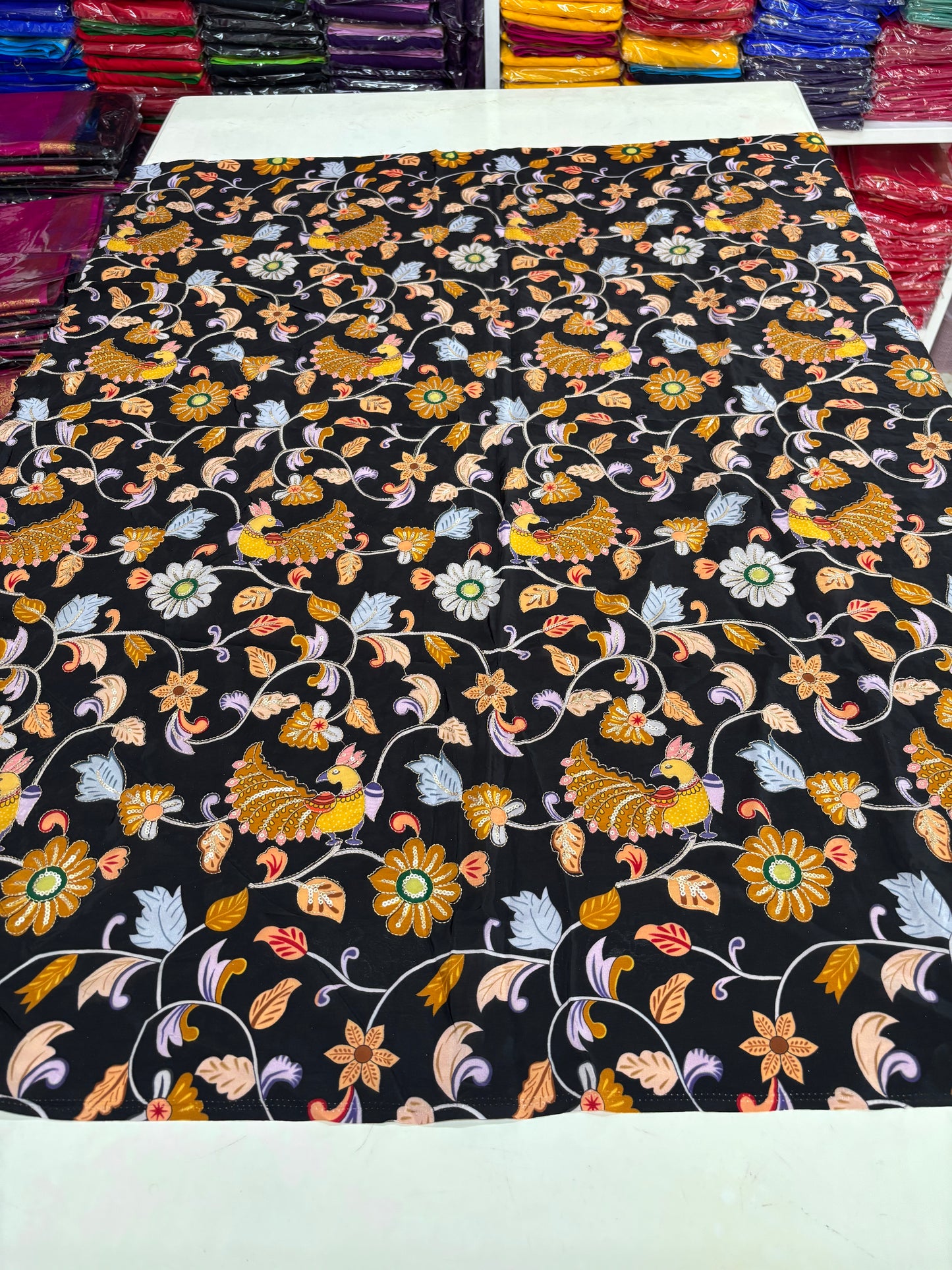 Kalamkari Blouse Fabric (HSSB1, Peacock Print with Light Positioning Work)