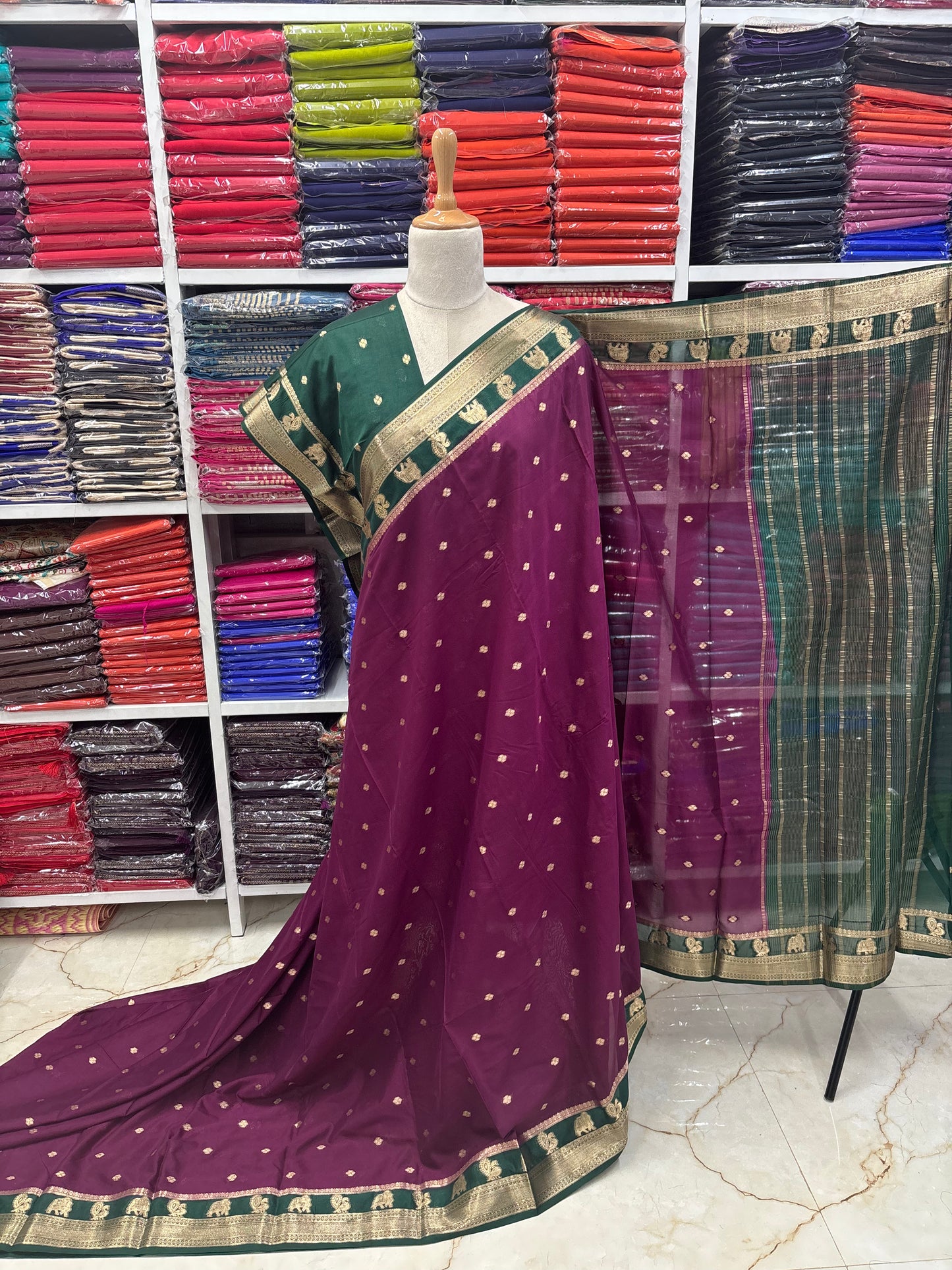 Semi Mysore Crepe (Elephant and Mayuri Border)