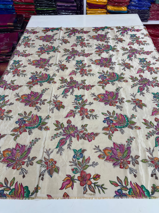 Kalamkari Blouse Fabric (HSSB2, Floral Print with Heavy Positioning Work)
