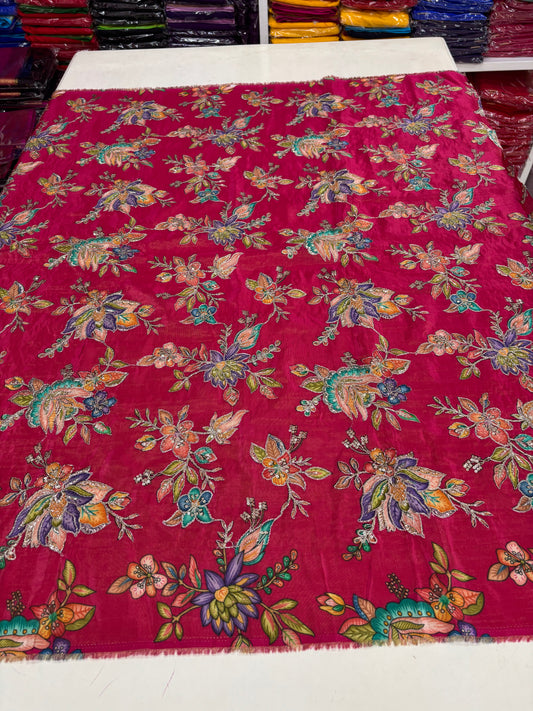 Kalamkari Blouse Fabric (HSSB2, Floral Print with Heavy Positioning Work)