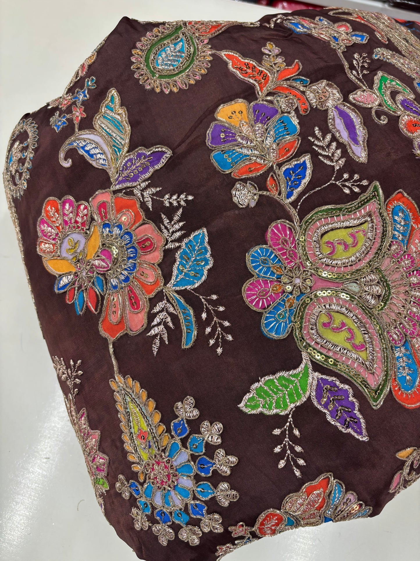 Kalamkari Blouse Fabric (HSSB16, Heavy Floral Print with Positioning Work)