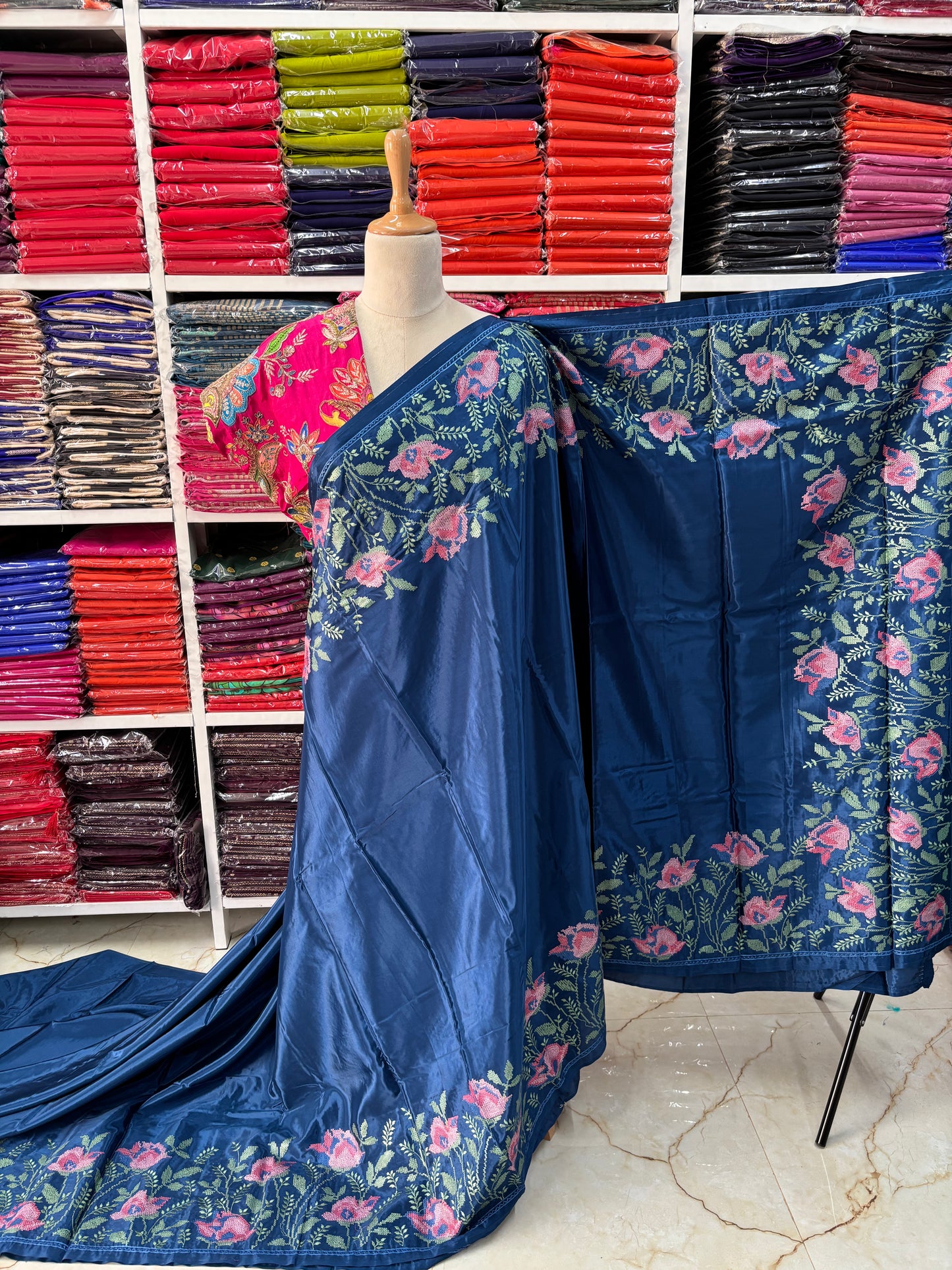 Natural Crepe Saree (Floral Embroidery)