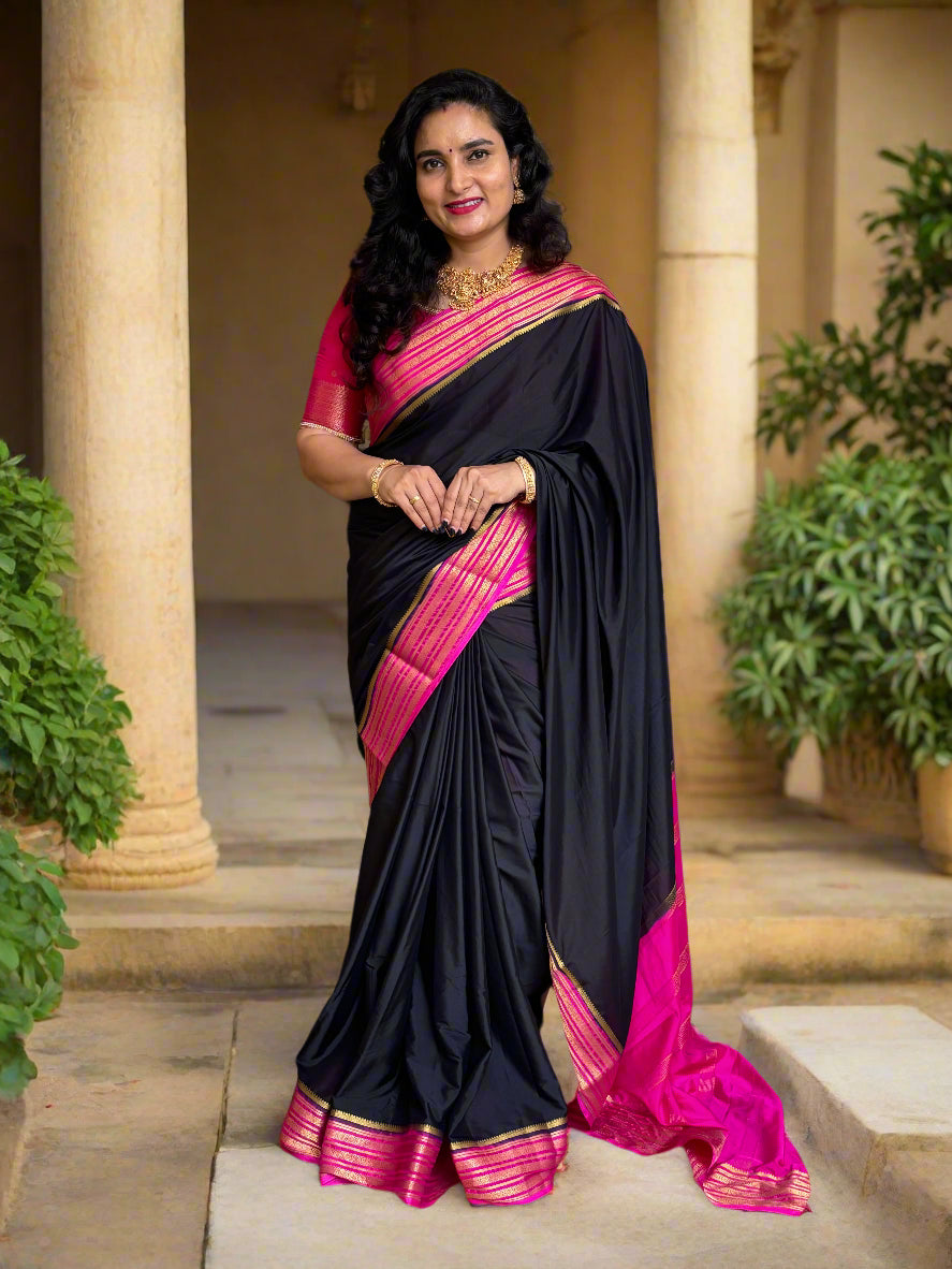 Semi Mysore Crepe (3 lines floral border)