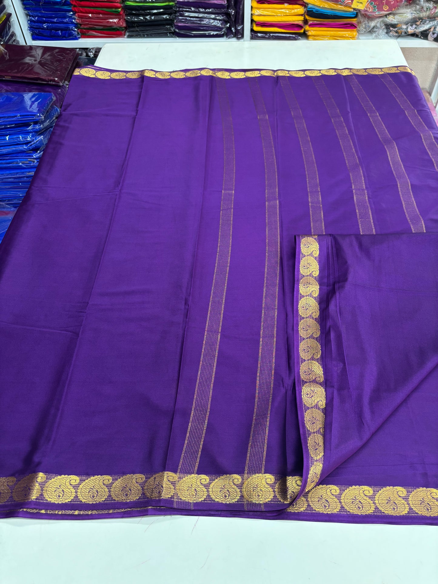 Semi Mysore Crepe (Self Mango Border)