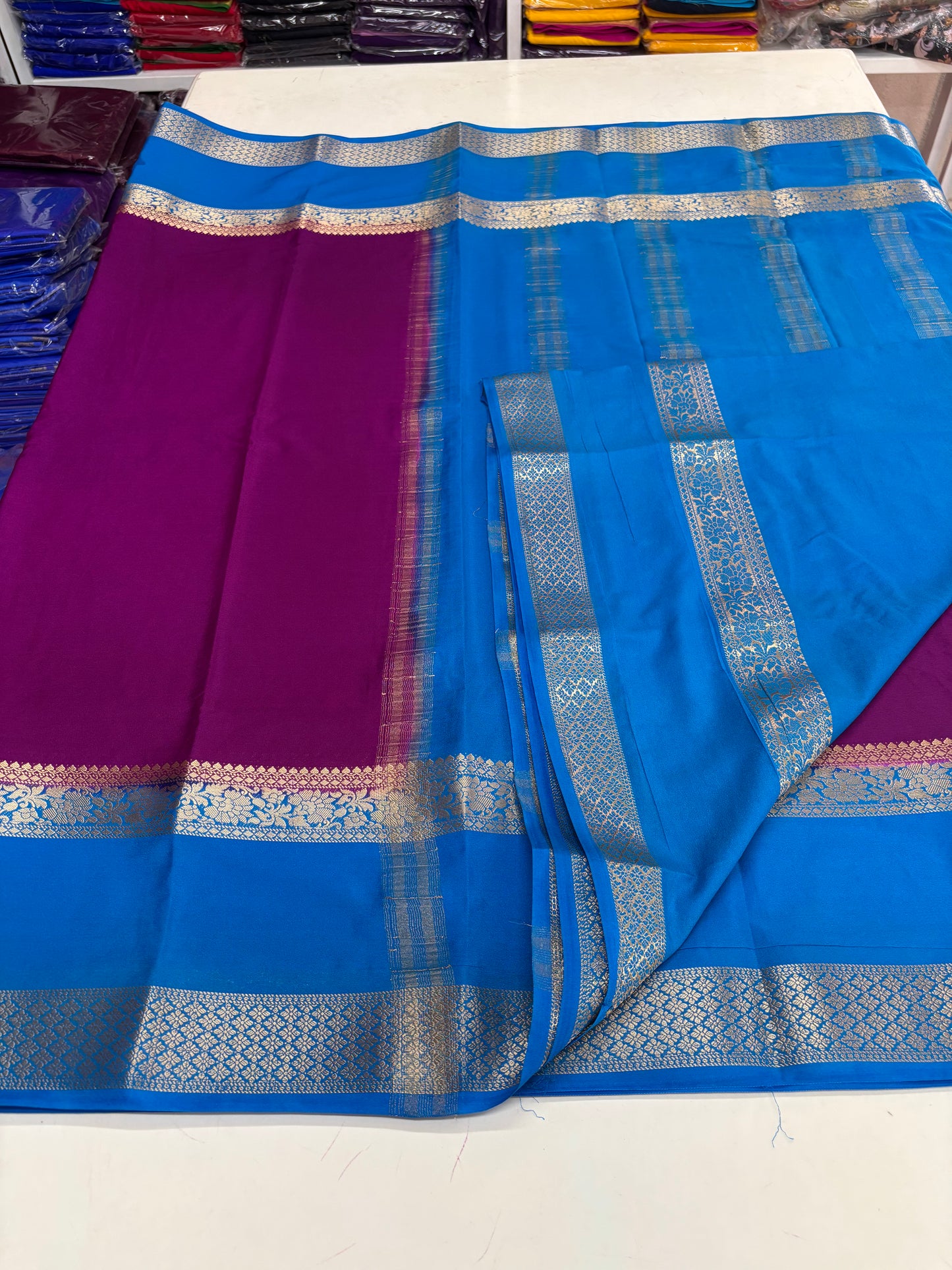 Semi Mysore Crepe (Big Floral Bentex Border)