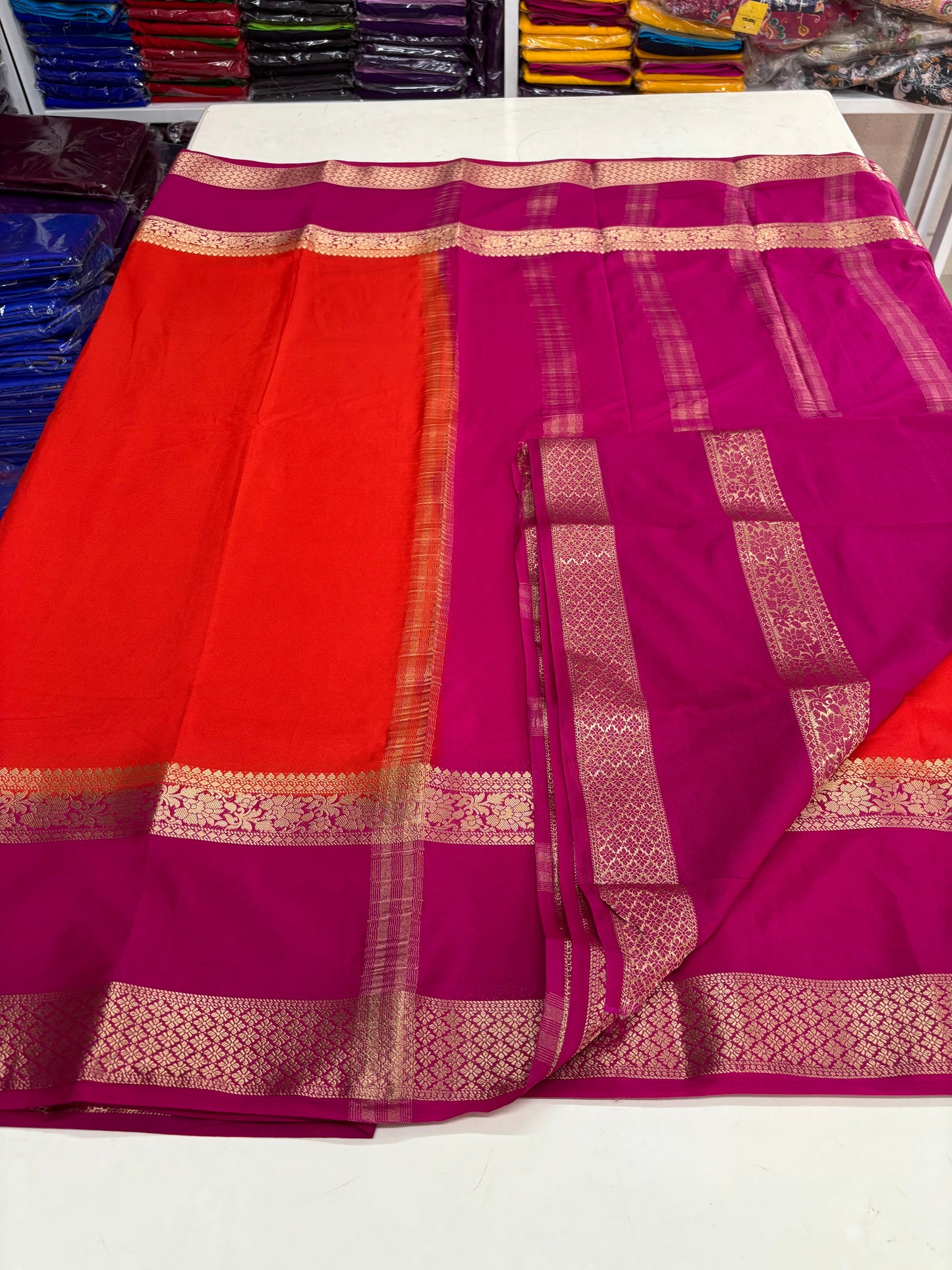 Semi Mysore Crepe (Big Floral Bentex Border)