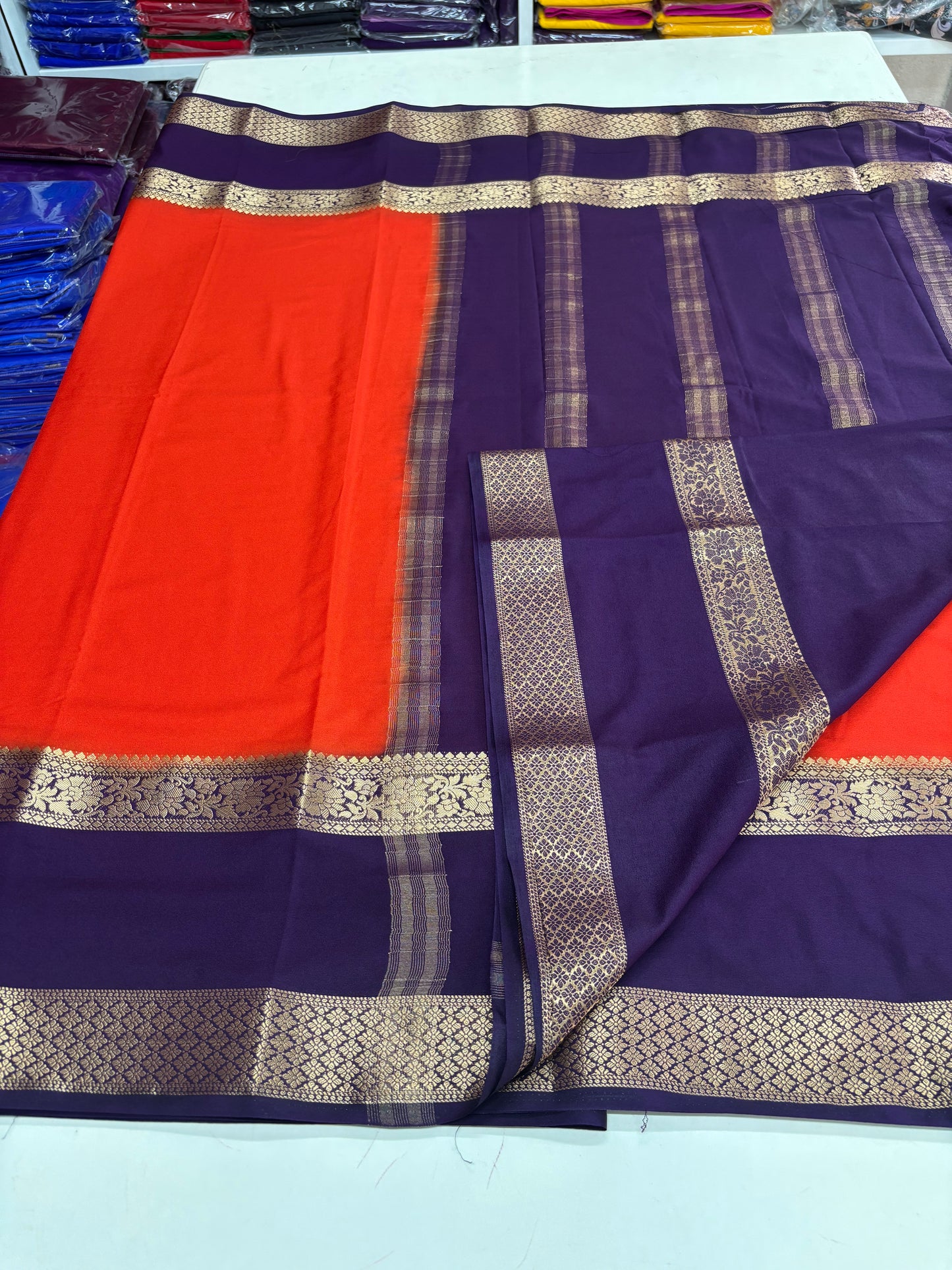 Semi Mysore Crepe (Big Floral Bentex Border)