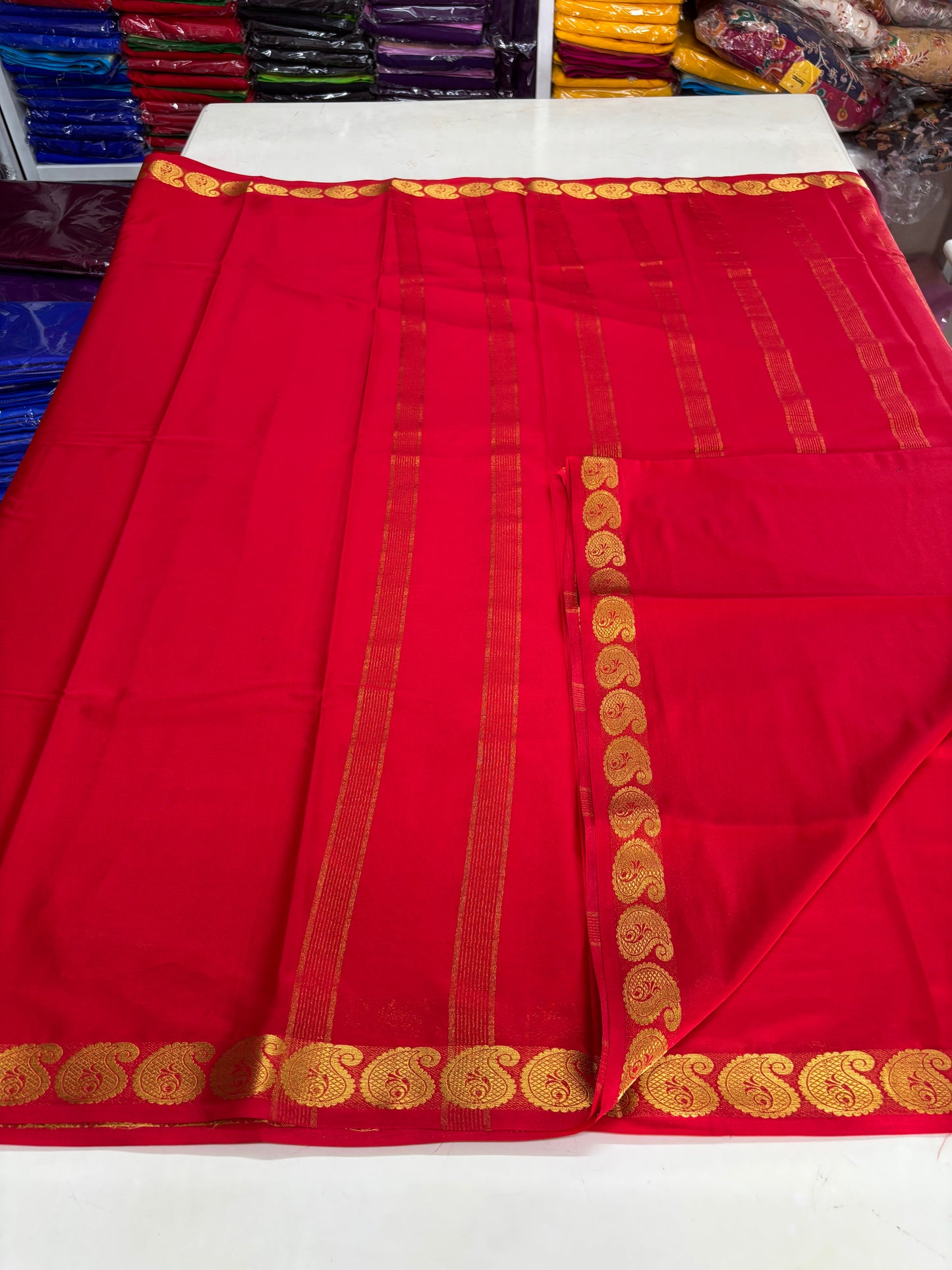 Semi Mysore Crepe (Self Mango Border)