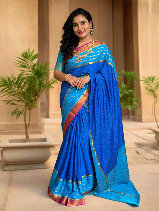 Semi Mysore Crepe (Premium, 3D Checks, 2 Bentex Borders)