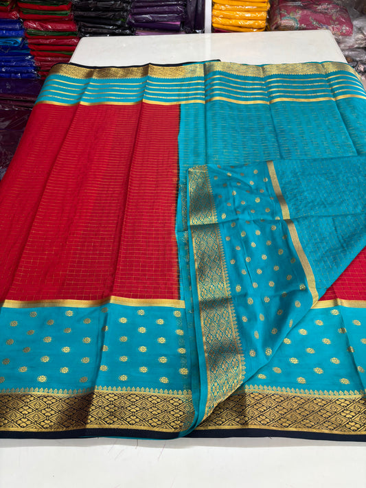 Semi Mysore Crepe (Premium, 3D Checks, 2 Bentex Borders)