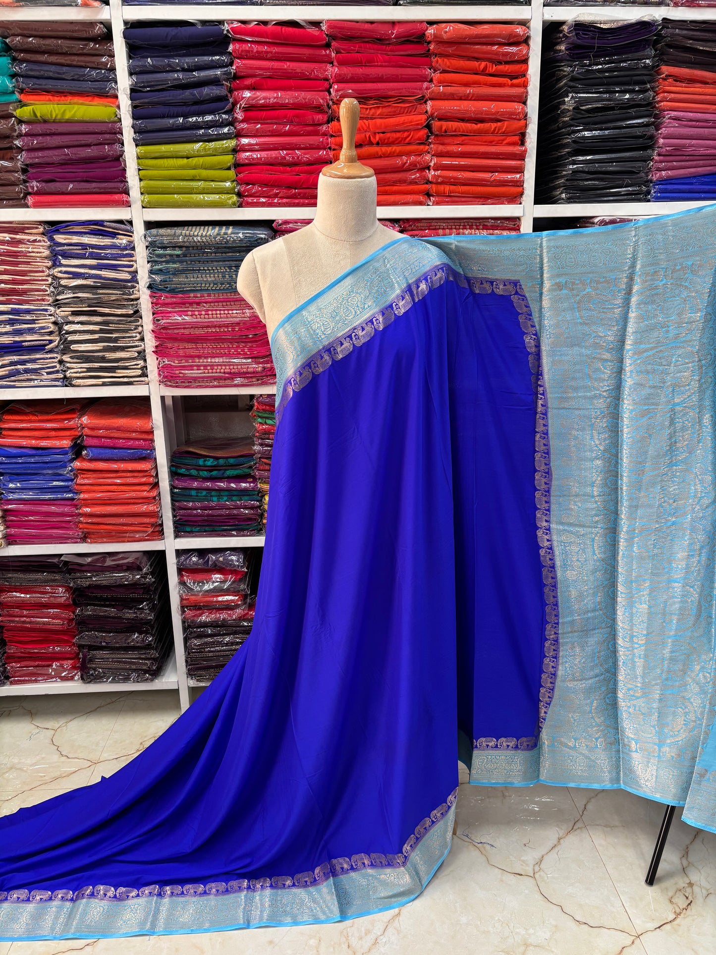 Semi Mysore Crepe (Marching Elephants Border)