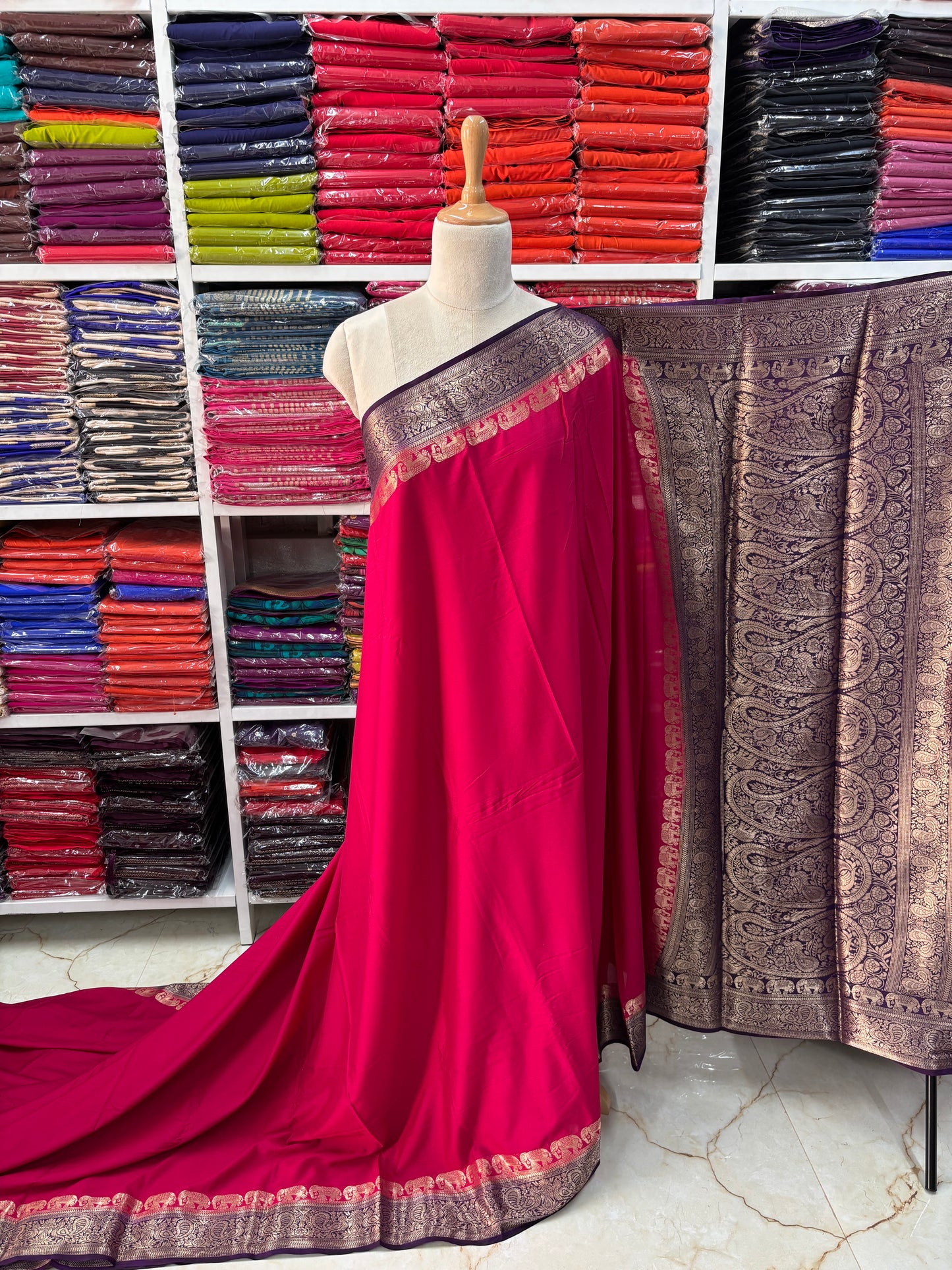 Semi Mysore Crepe (Marching Elephants Border)