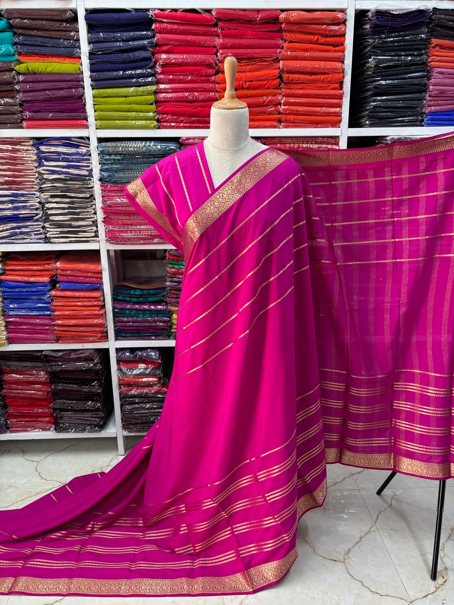 Semi Mysore Crepe (Self, 2D Horizontal Lines)