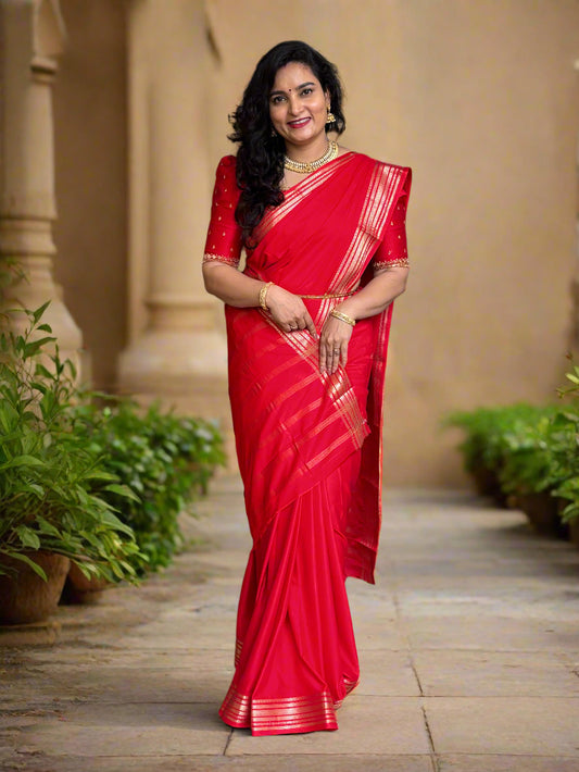 Semi Mysore Crepe (Self, Medium Sequence Border)