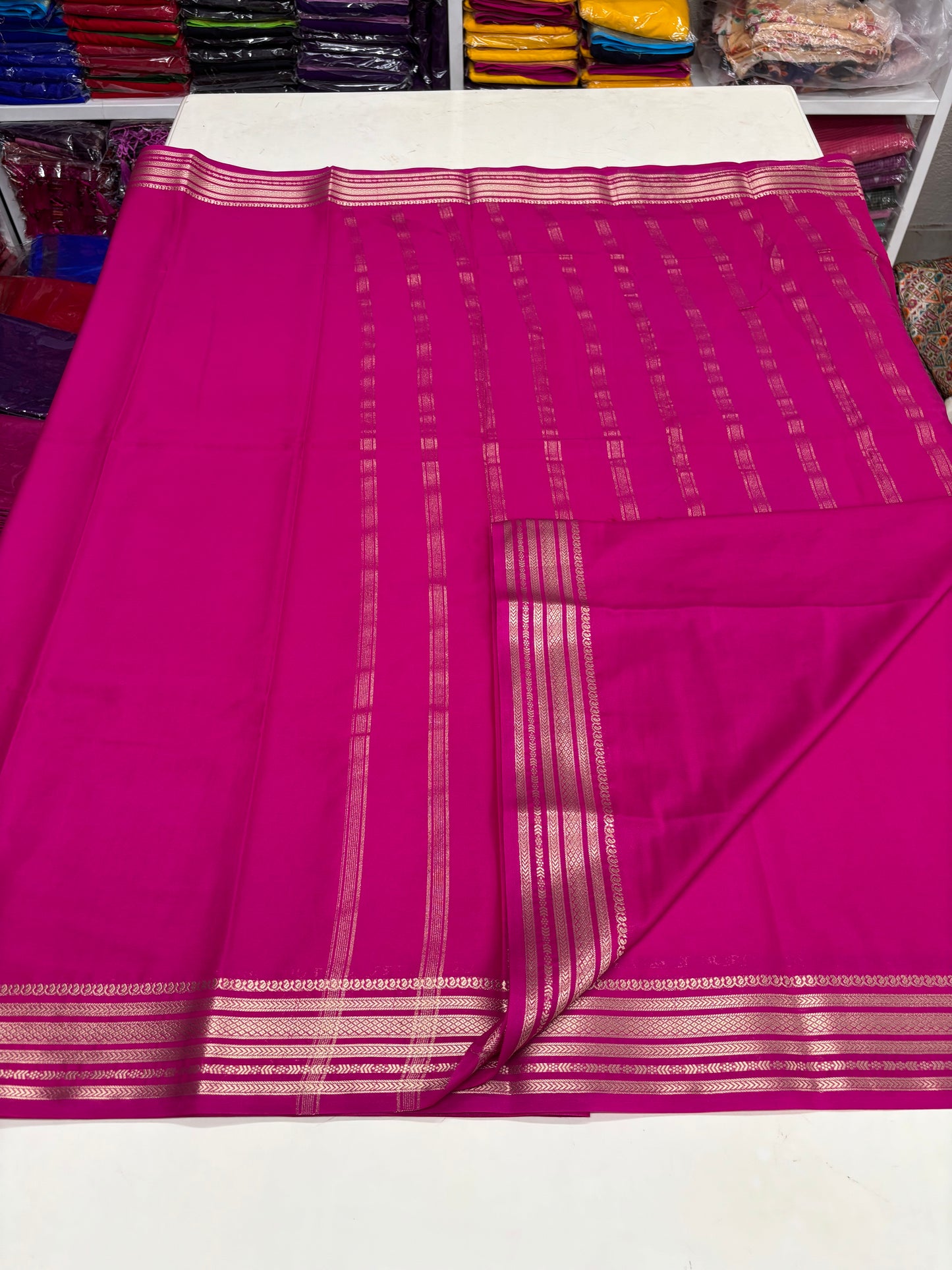 Semi Mysore Crepe (Self, Medium Sequence Border)