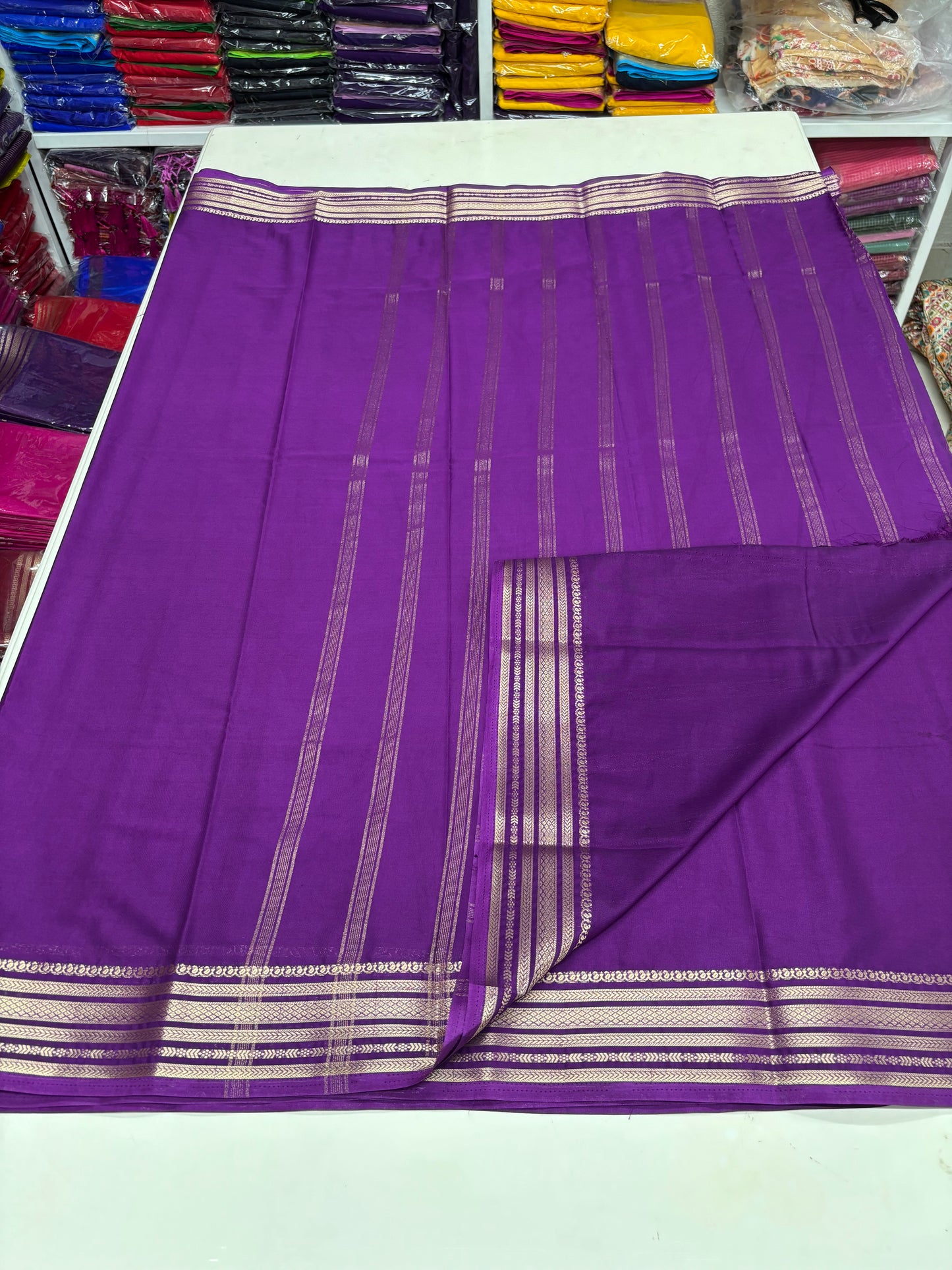 Semi Mysore Crepe (Self, Medium Sequence Border)